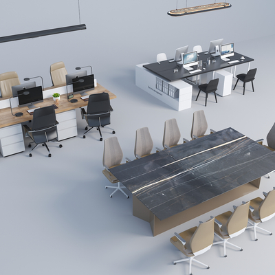  现代卡位办公桌椅su模型 