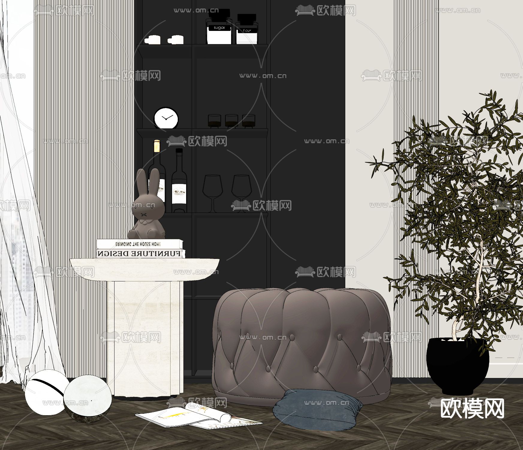 现代轻奢沙发凳su模型下载（渲染图2）