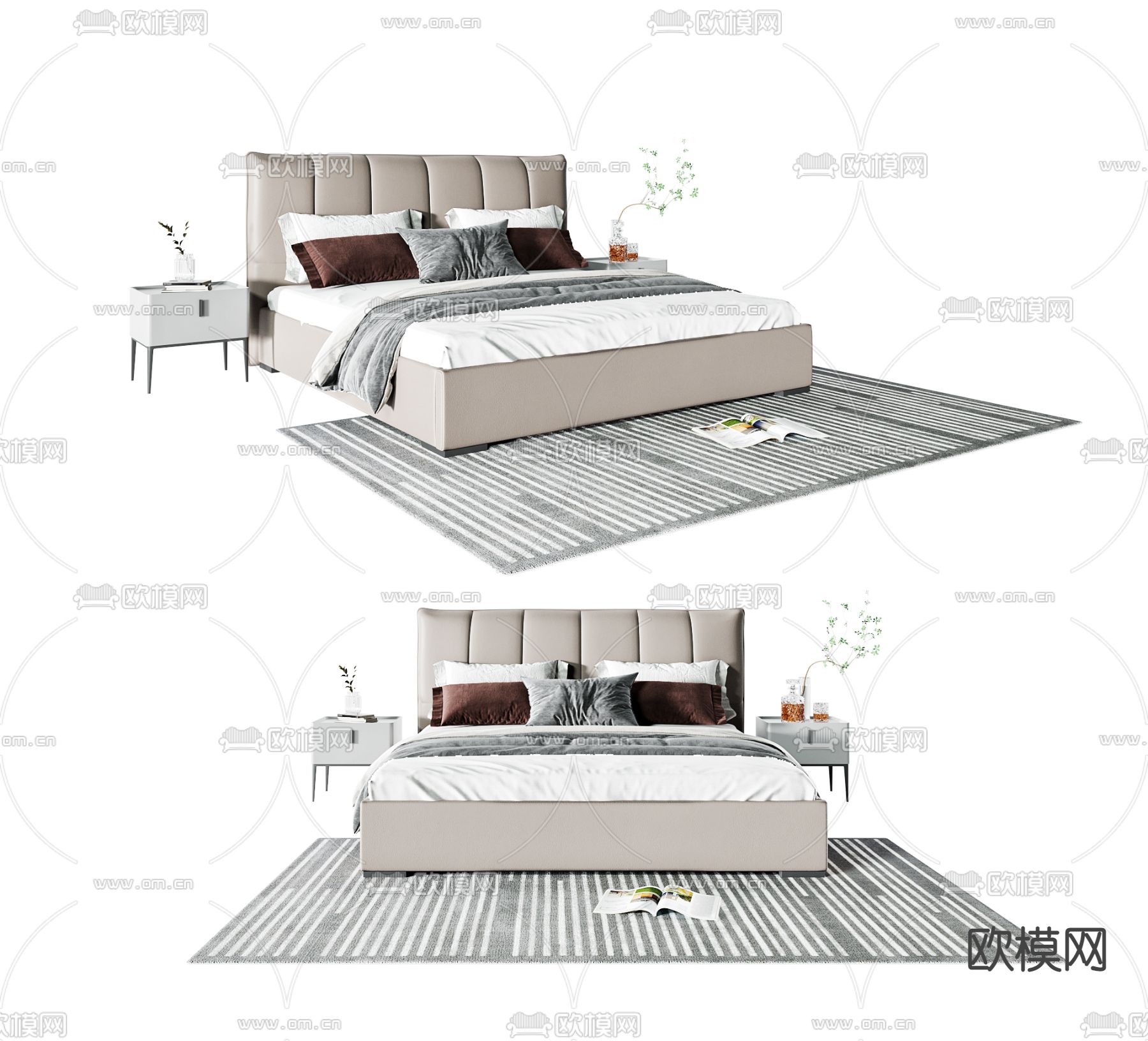 现代双人床3d模型下载