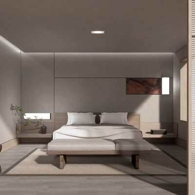  侘寂风酒店客房su模型 