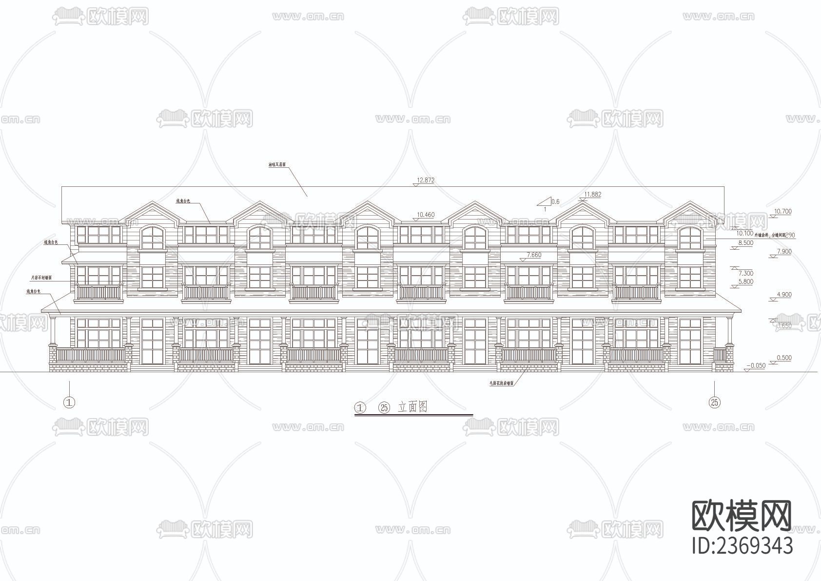 联排别墅CAD施工图下载（渲染图4）