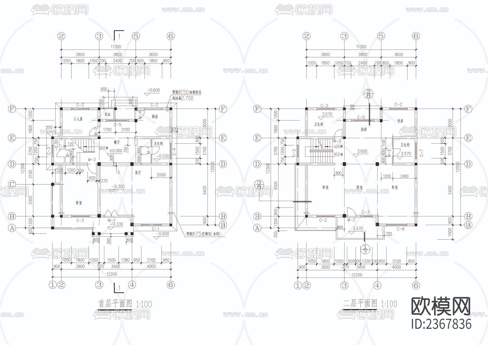 3层别墅建筑CAD施工图下载（渲染图2）