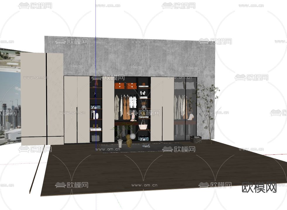 现代玻璃衣柜su模型下载（渲染图1）