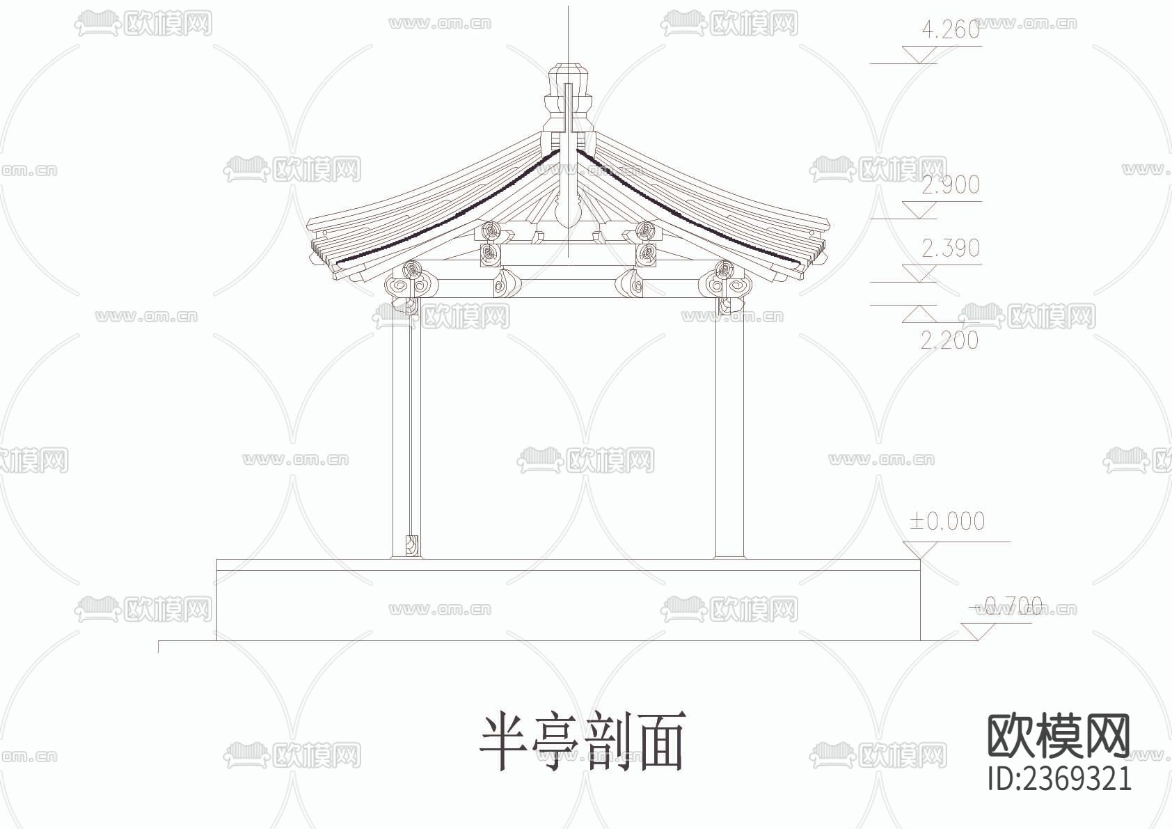 半亭CAD施工图下载（渲染图4）