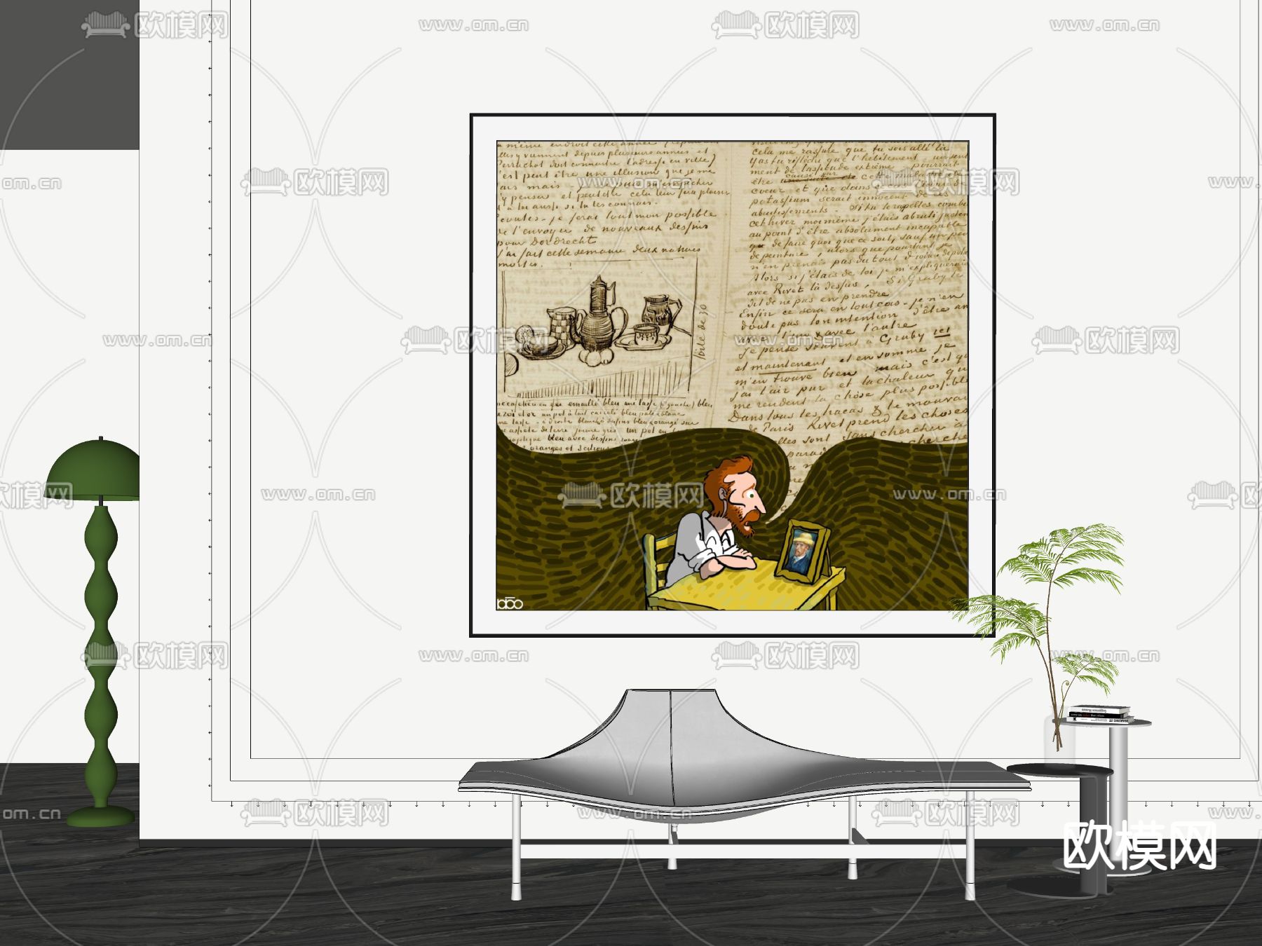 现代装饰挂画su模型下载（渲染图2）