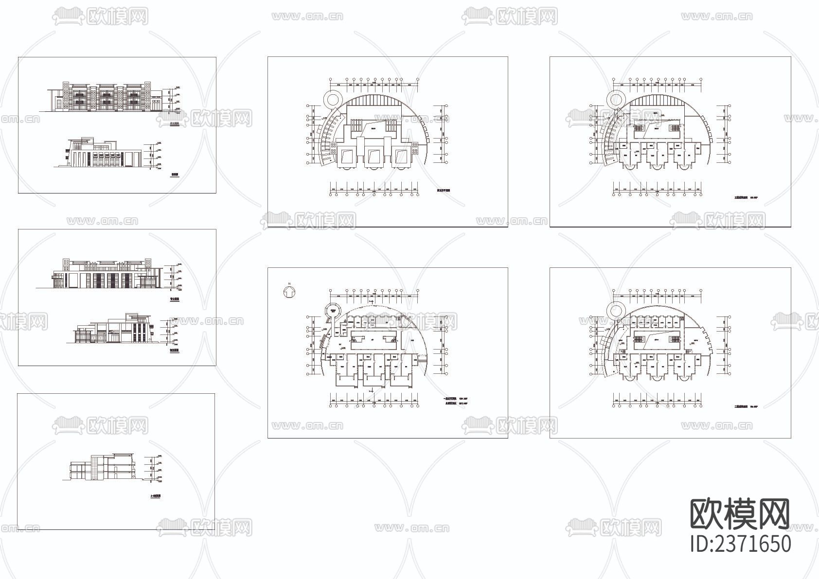 半圆形幼儿园CAD施工图下载（渲染图1）