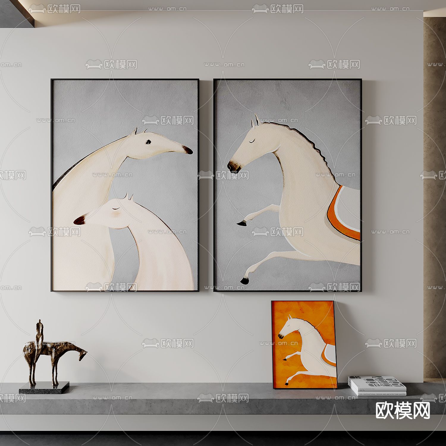 现代抽象马挂画su模型下载（渲染图1）