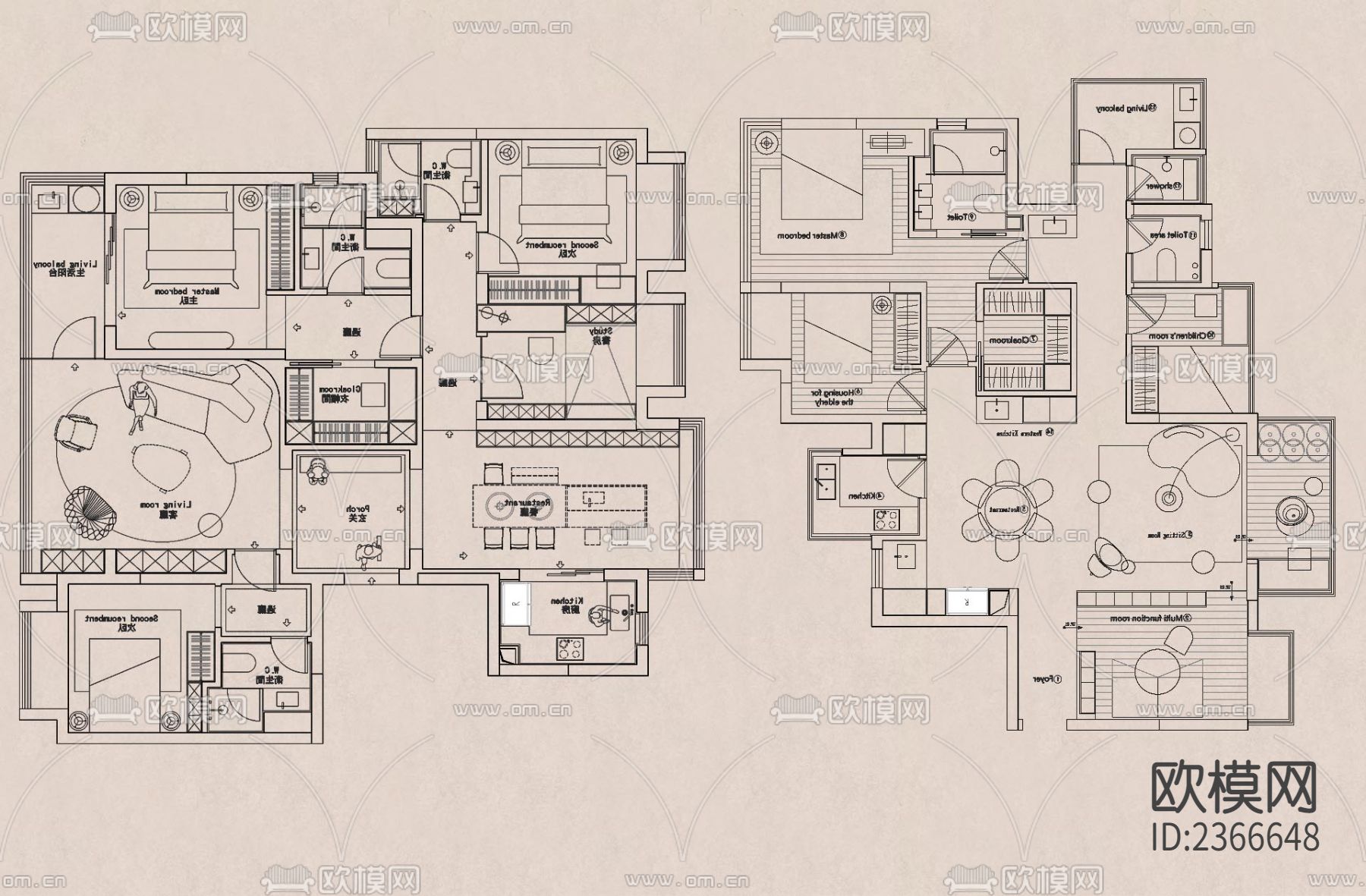 500套户型优化合集cad图库下载（渲染图5）