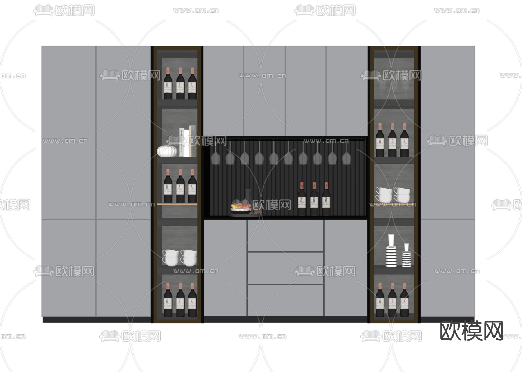 现代玻璃酒柜su模型下载（渲染图2）