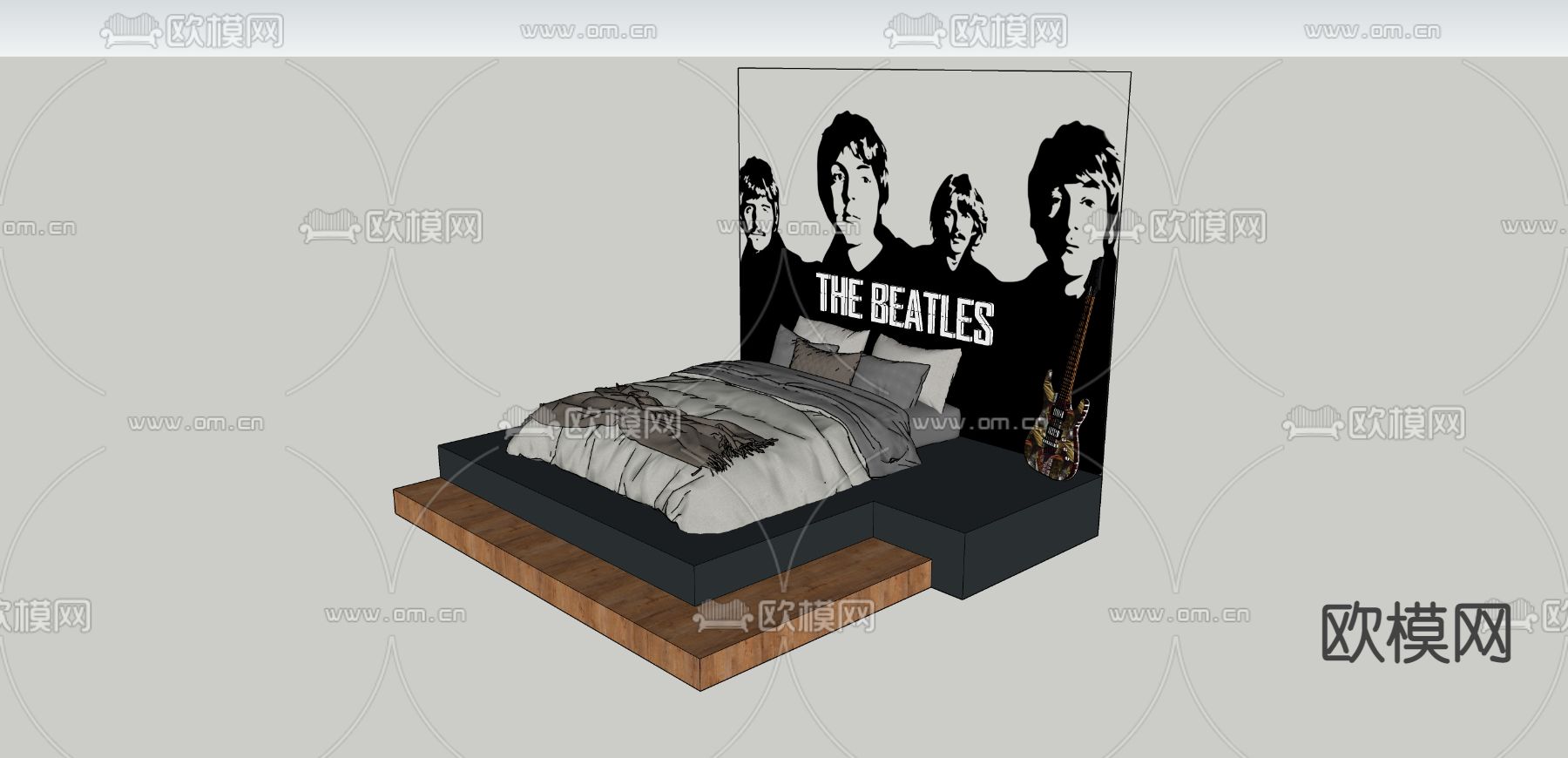 美式双人床su模型下载（渲染图3）