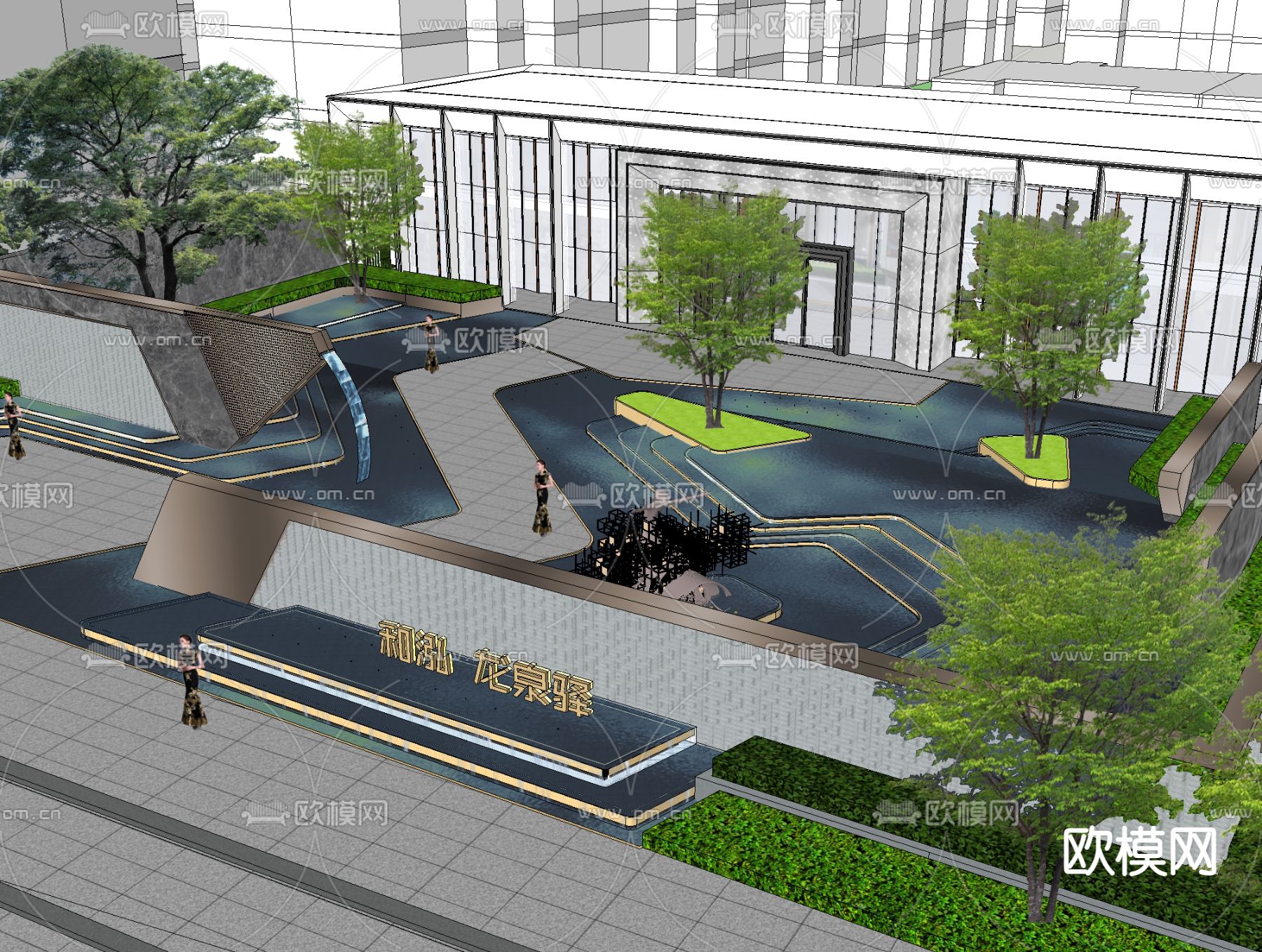 新中式售楼处鸟瞰su模型下载_ID12200923_sketchup模型下载-欧模网