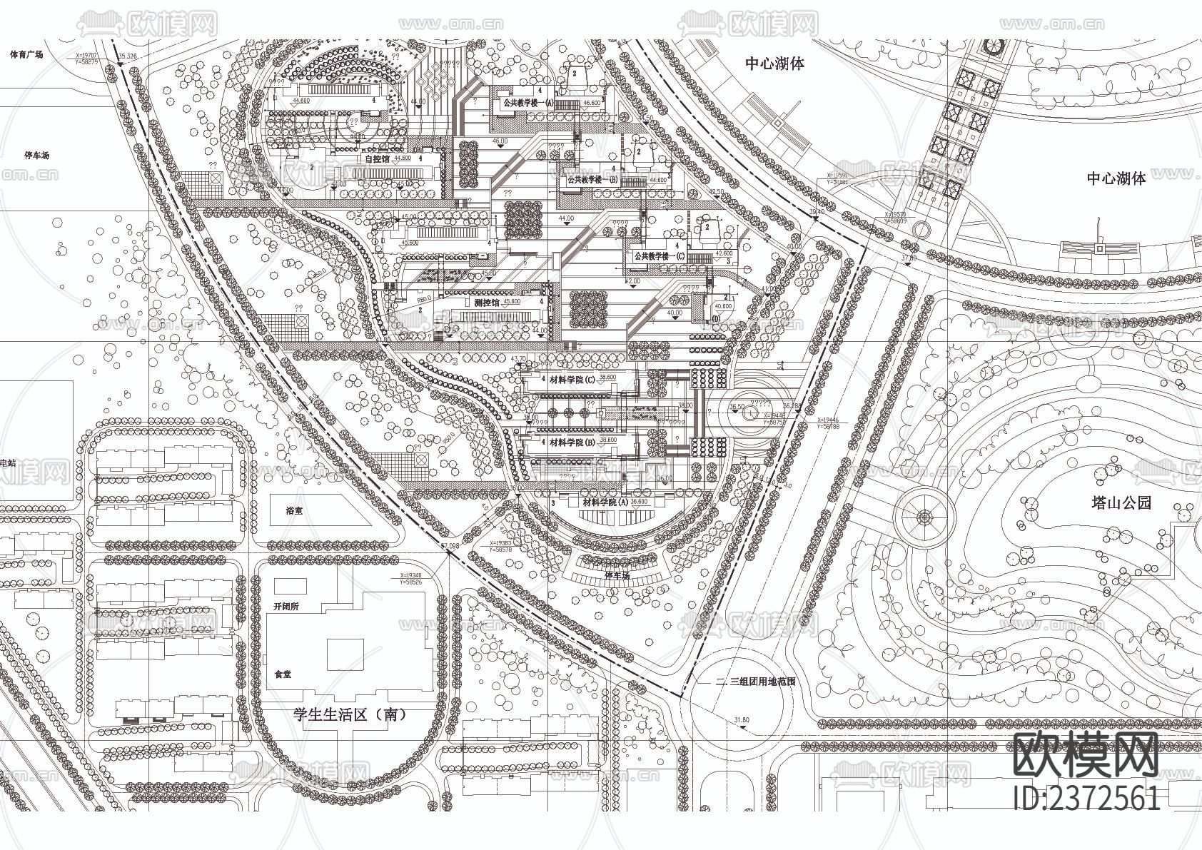 某大学新校区平面CAD施工图下载（渲染图3）
