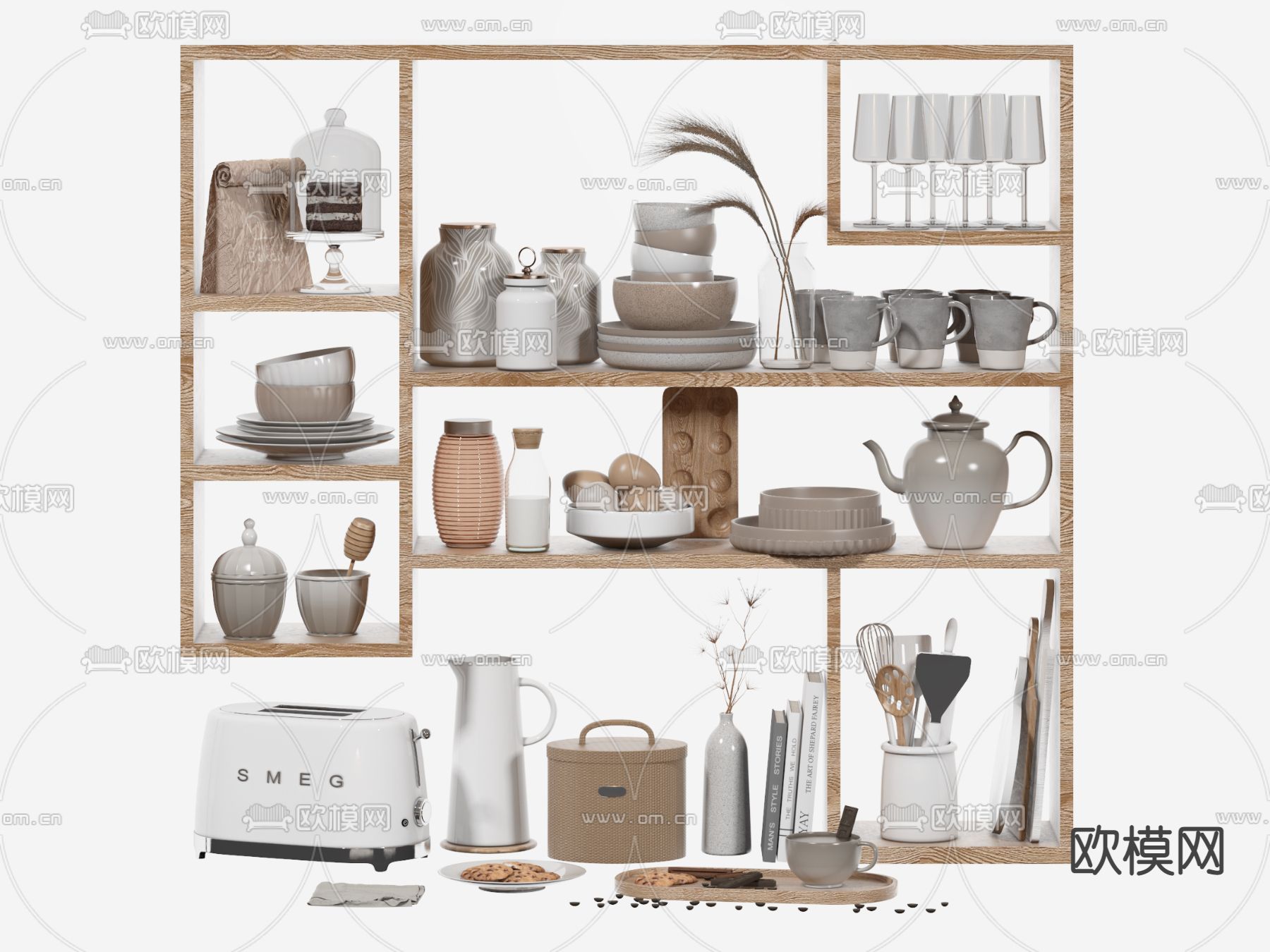 现代厨房用品置物架su模型下载（渲染图1）