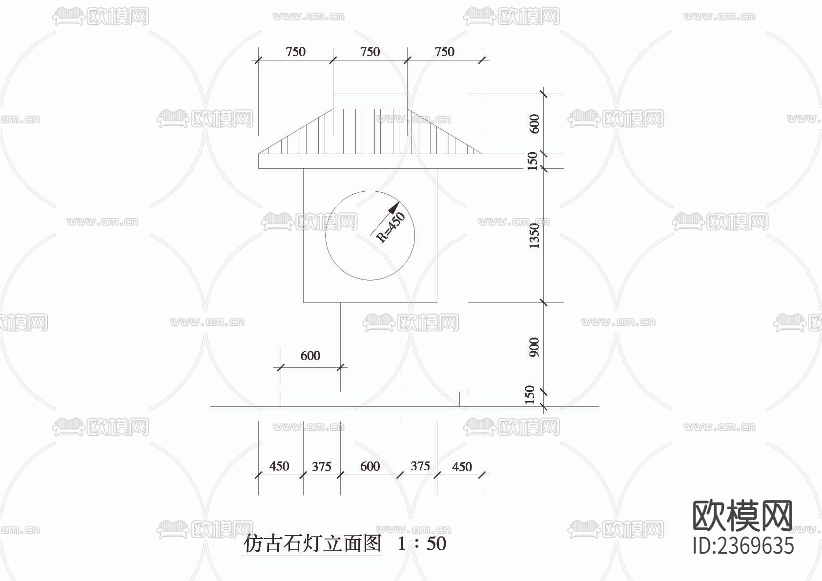 灯柱CAD施工图下载（渲染图3）