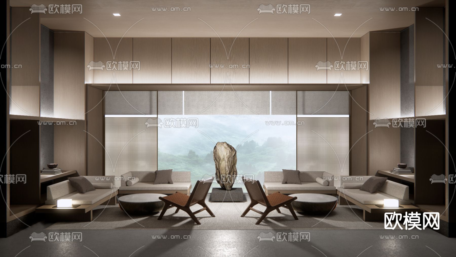 新中式售楼处休息区su模型下载（渲染图1）