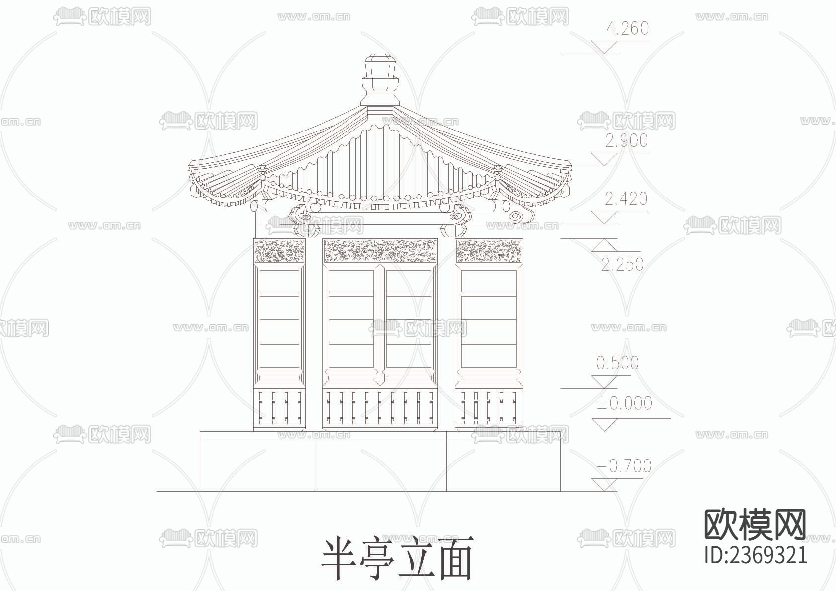 半亭CAD施工图下载（渲染图3）