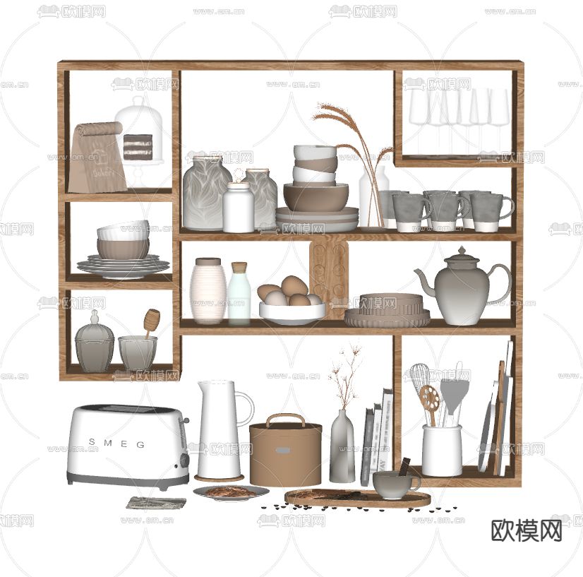 现代厨房用品置物架su模型下载（渲染图2）