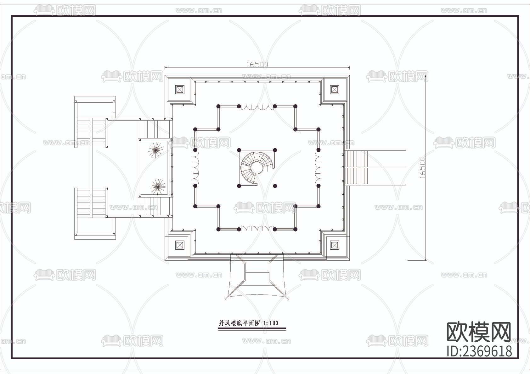丹凤楼CAD施工图下载（渲染图3）