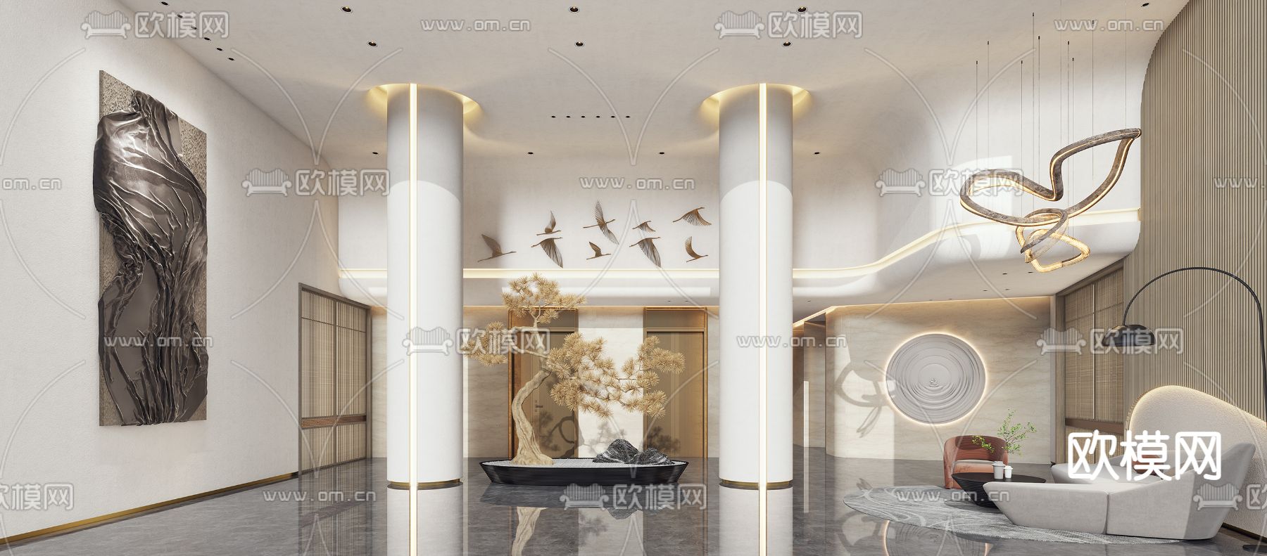 现代酒店入户大堂 大厅3d模型