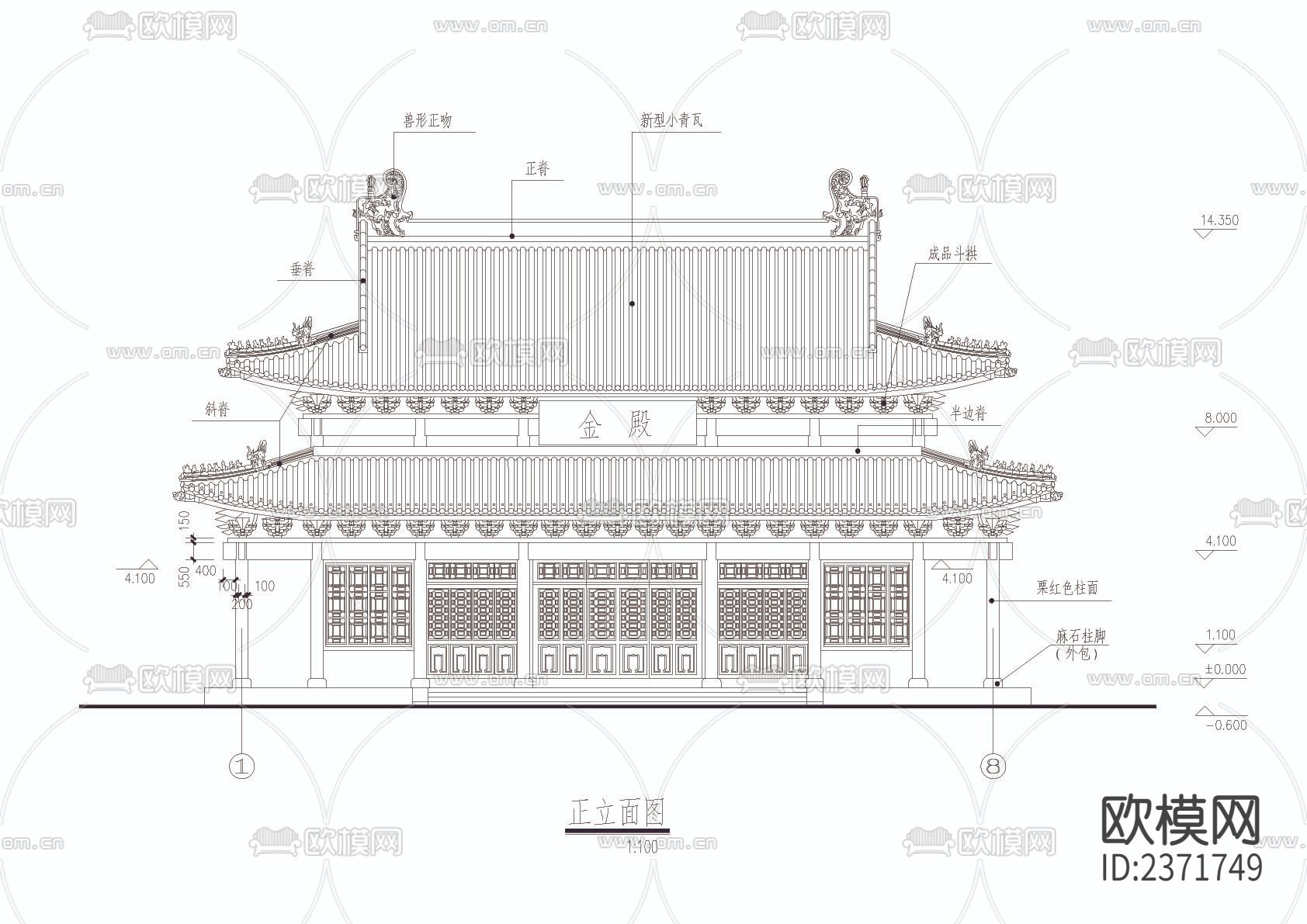 古建筑cad施工图下载（渲染图6）