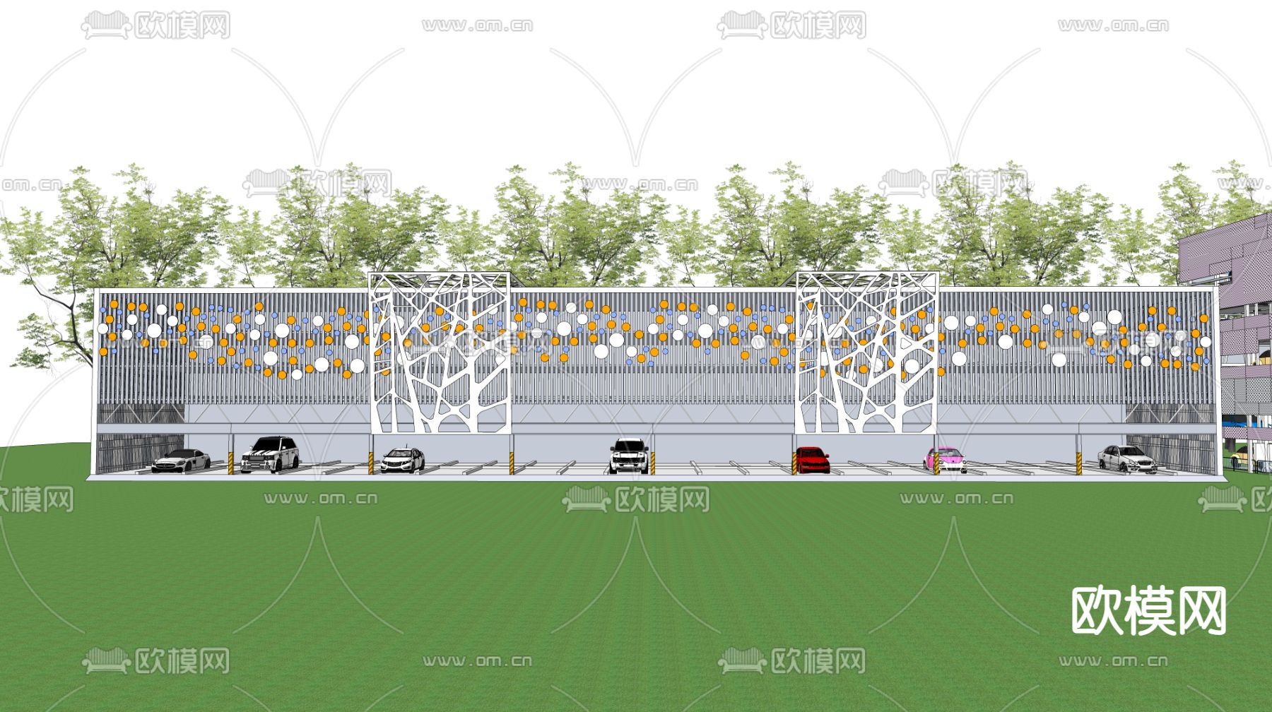 现代立体停车场 停车库su模型下载（渲染图2）