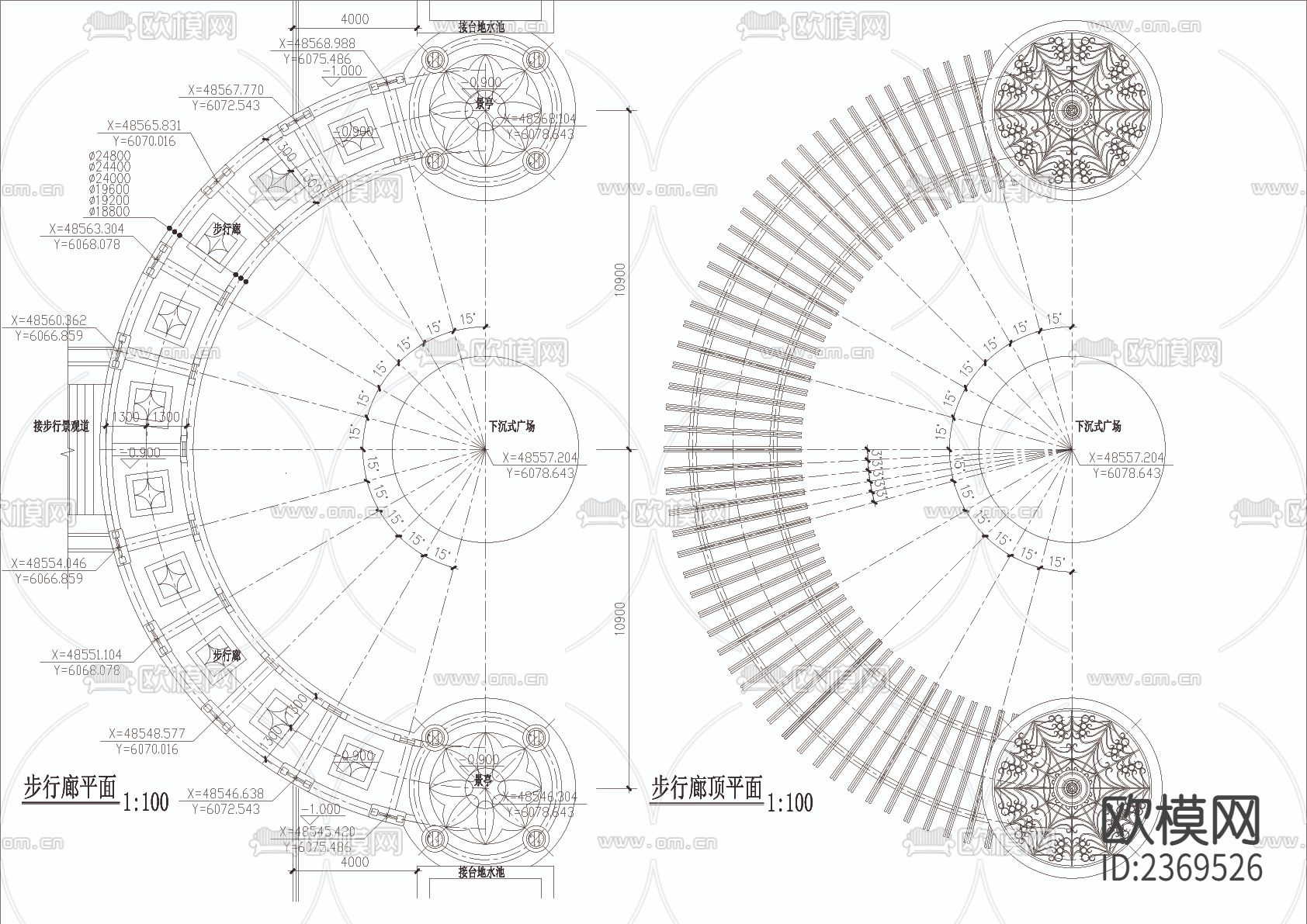 步行廊景亭围墙CAD节点大样下载（渲染图4）
