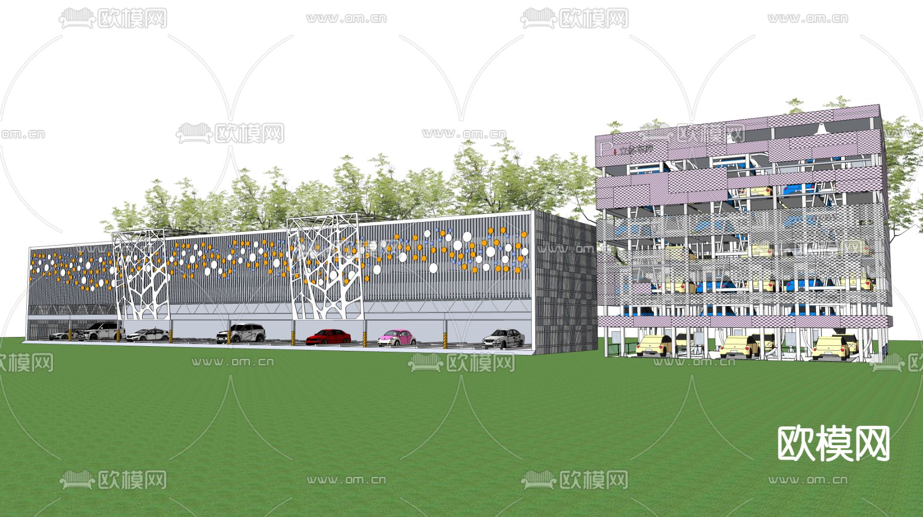 现代立体停车场 停车库su模型下载（渲染图4）
