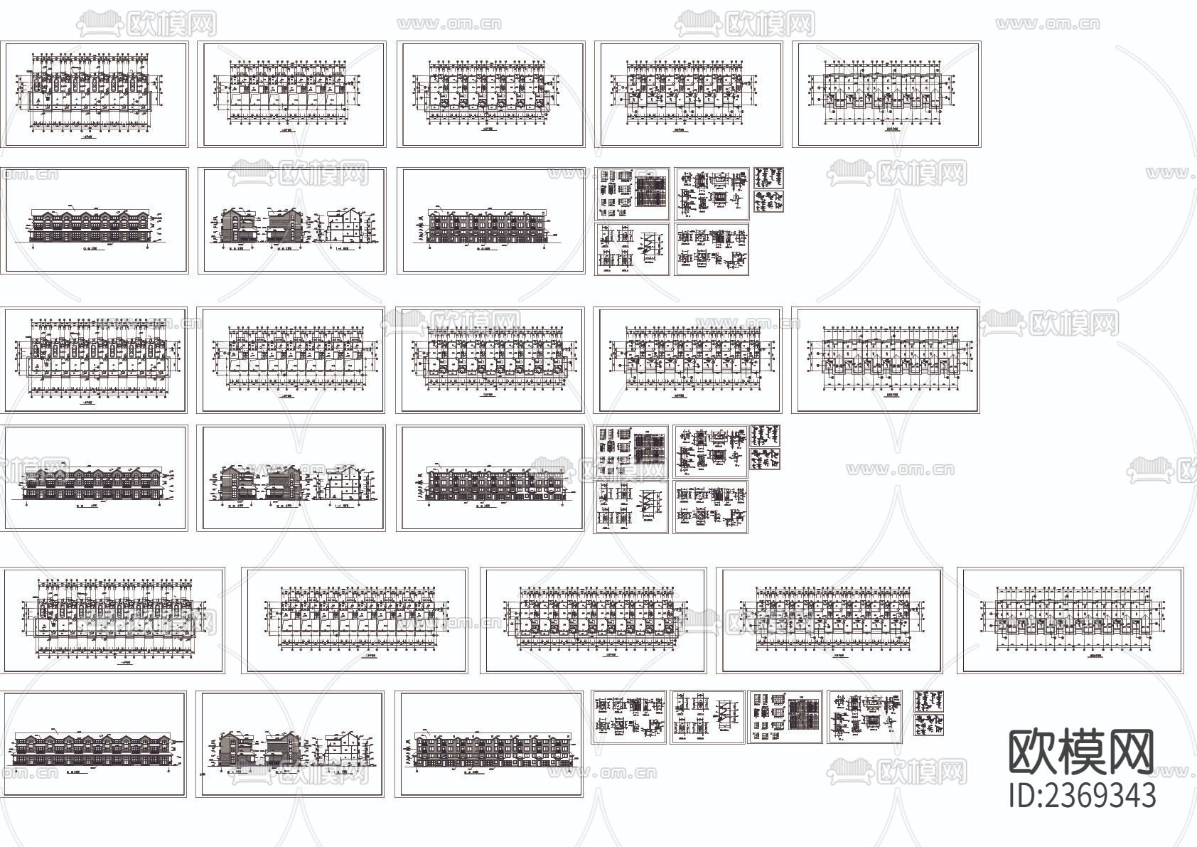 联排别墅CAD施工图下载（渲染图1）