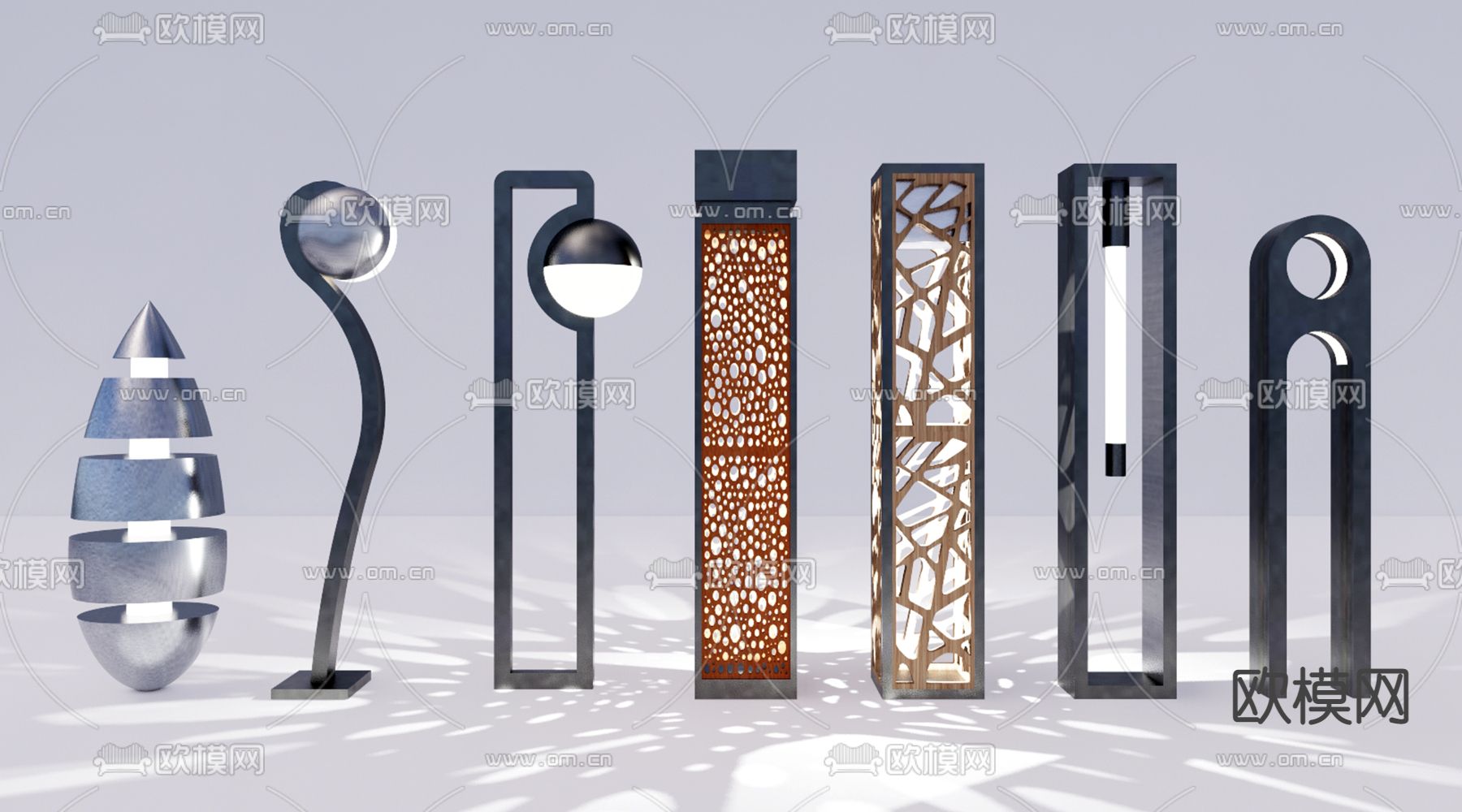现代景观灯庭院灯草坪灯su模型下载（渲染图1）