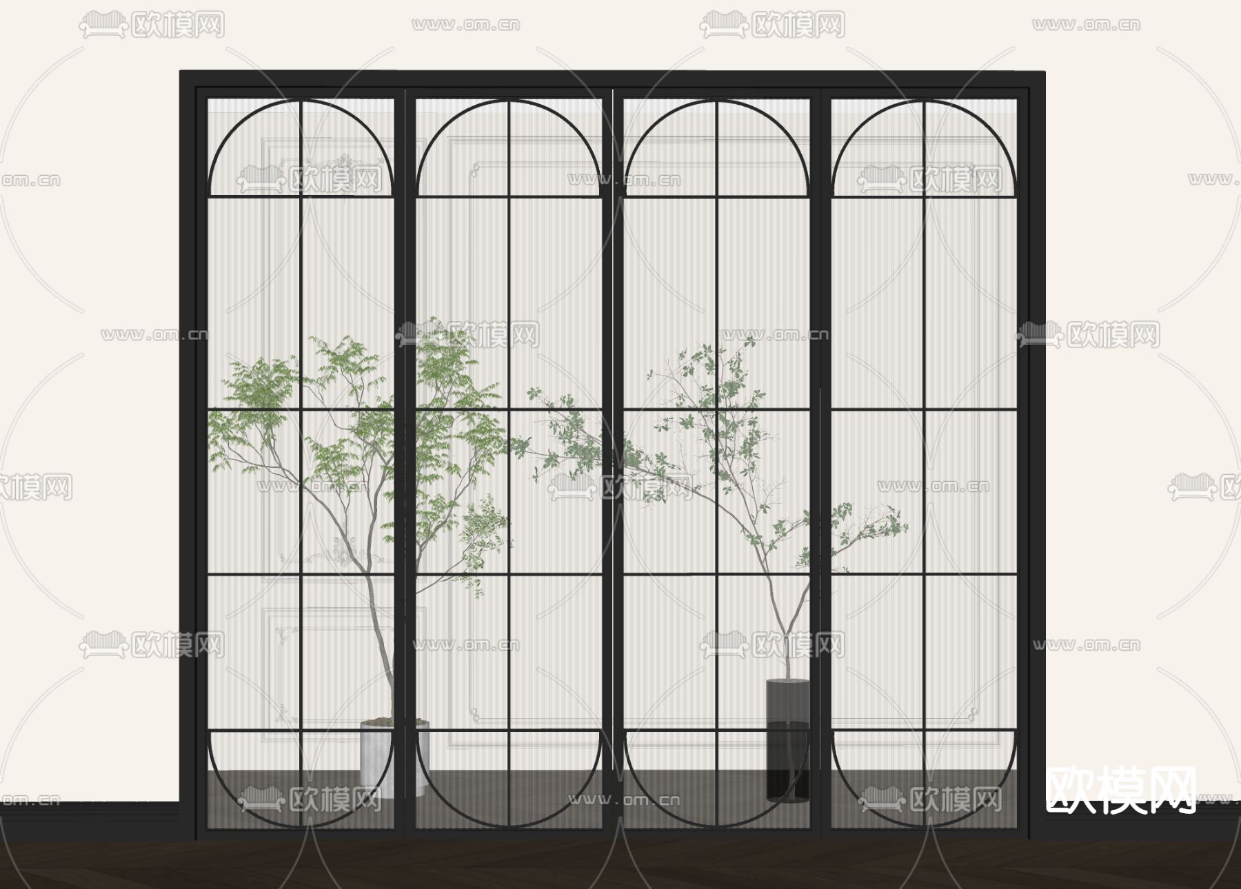 法式玻璃门su模型下载（渲染图2）