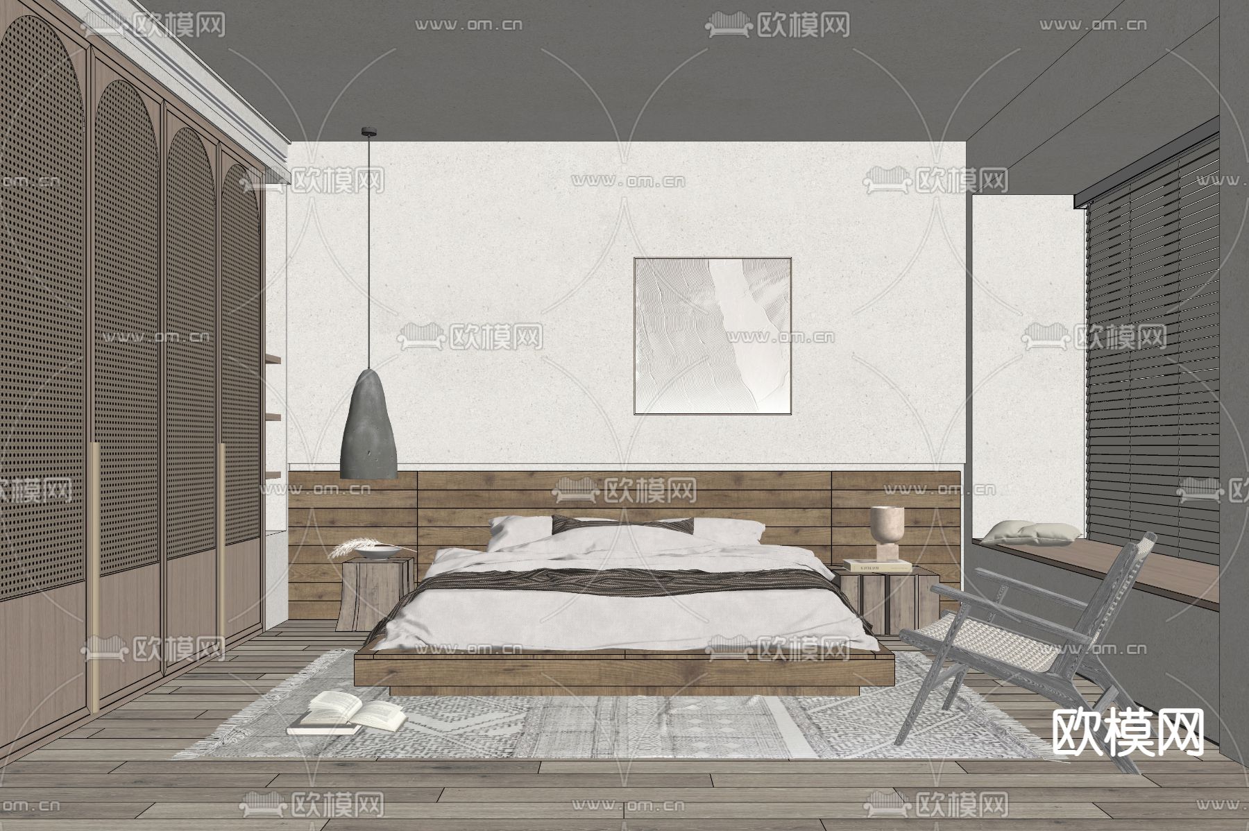 侘寂卧室 主人房su模型下载（渲染图2）