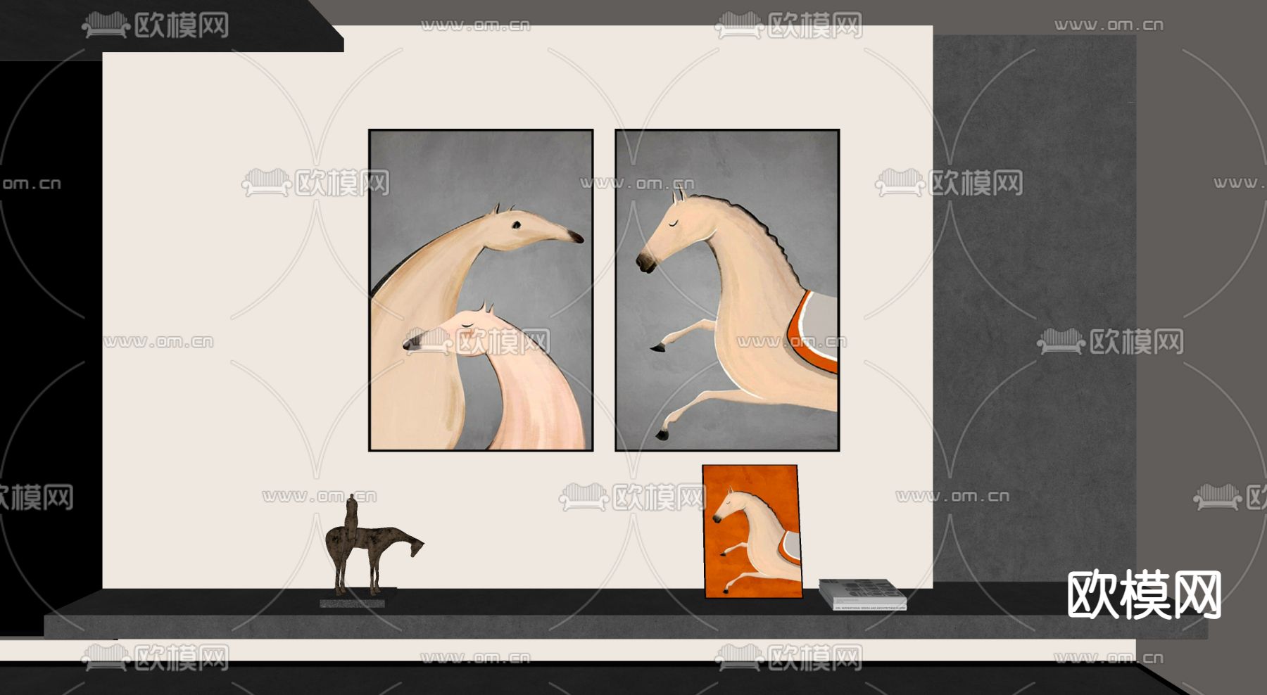 现代抽象马挂画su模型下载（渲染图2）
