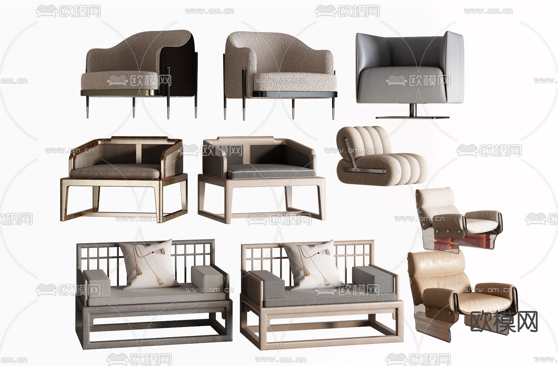 新中式单人沙发 休闲沙发3d模型下载