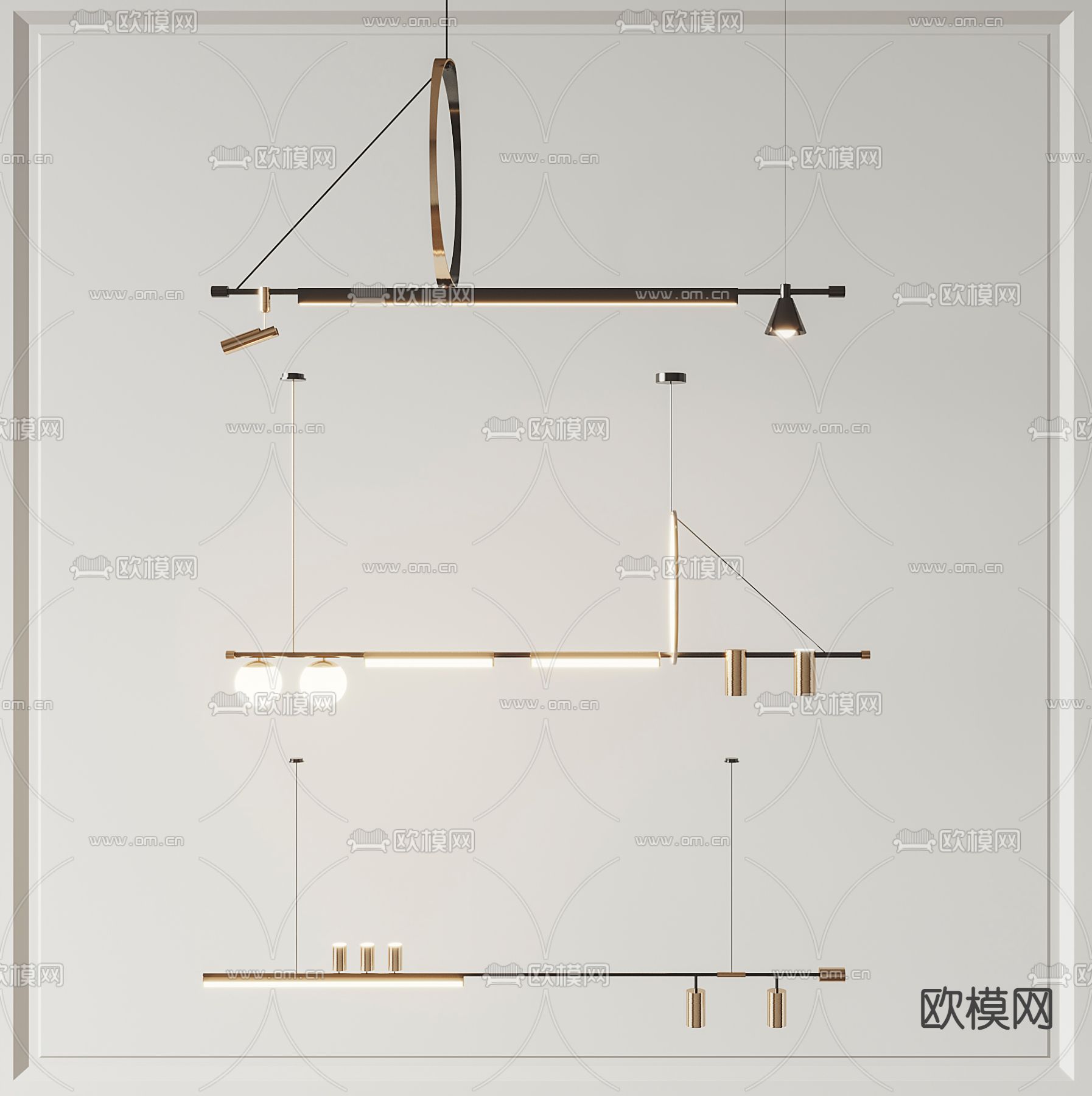 轻奢条形吊灯3d模型下载