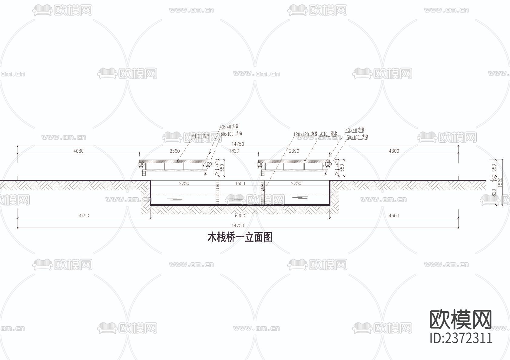 木栈桥CAD施工图下载（渲染图2）