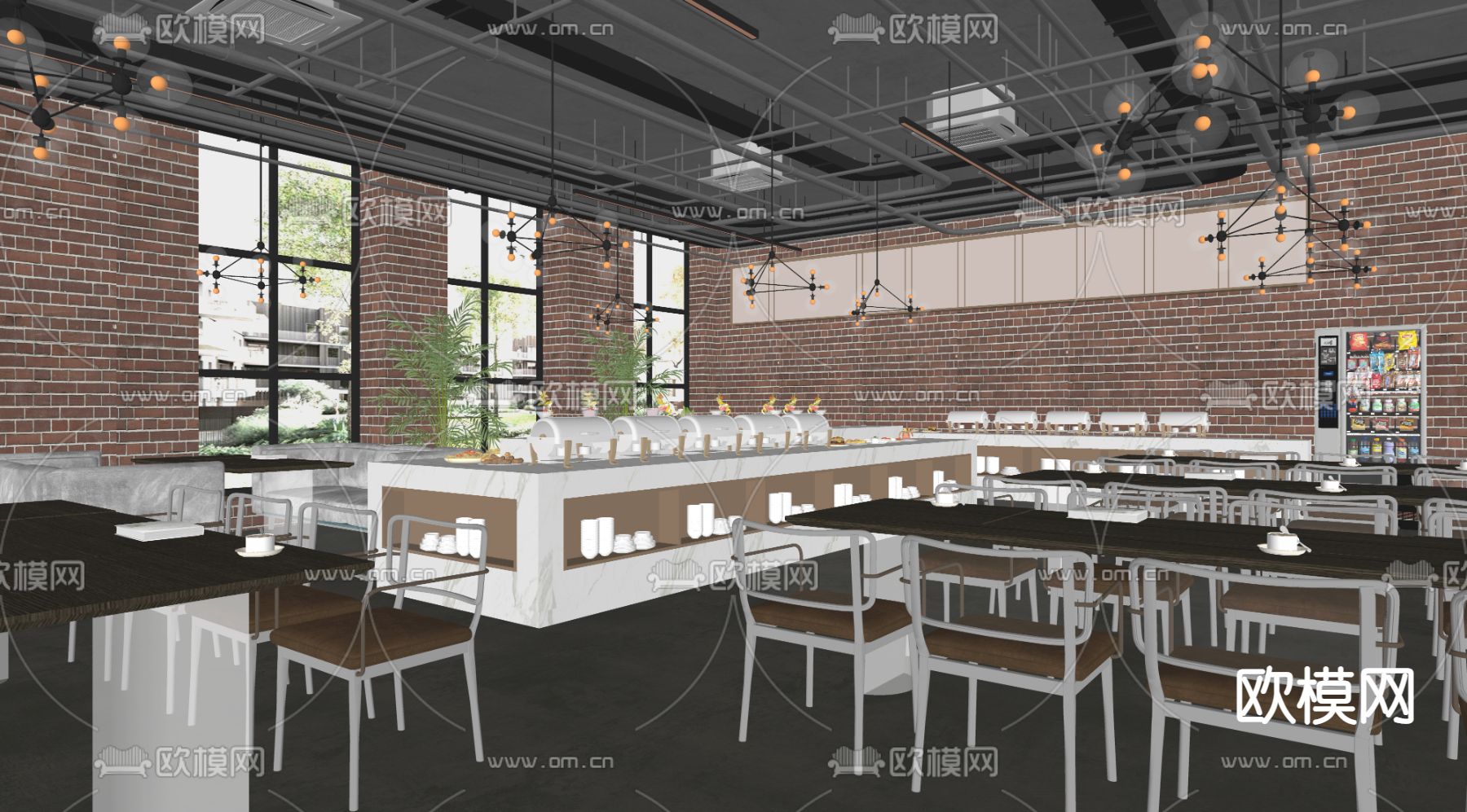 工业风自助餐厅su模型下载（渲染图2）