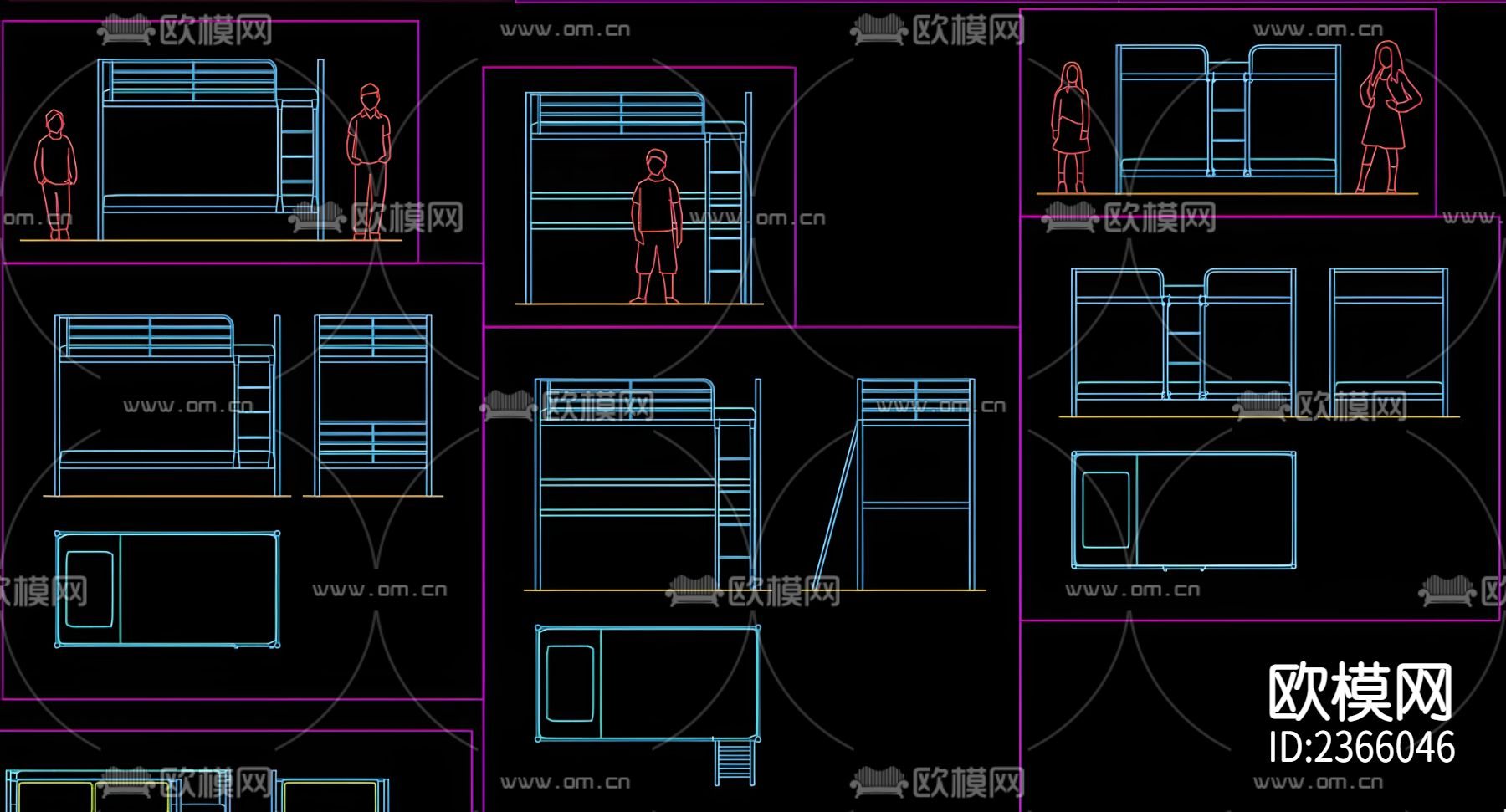 双层床cad图库下载（渲染图3）