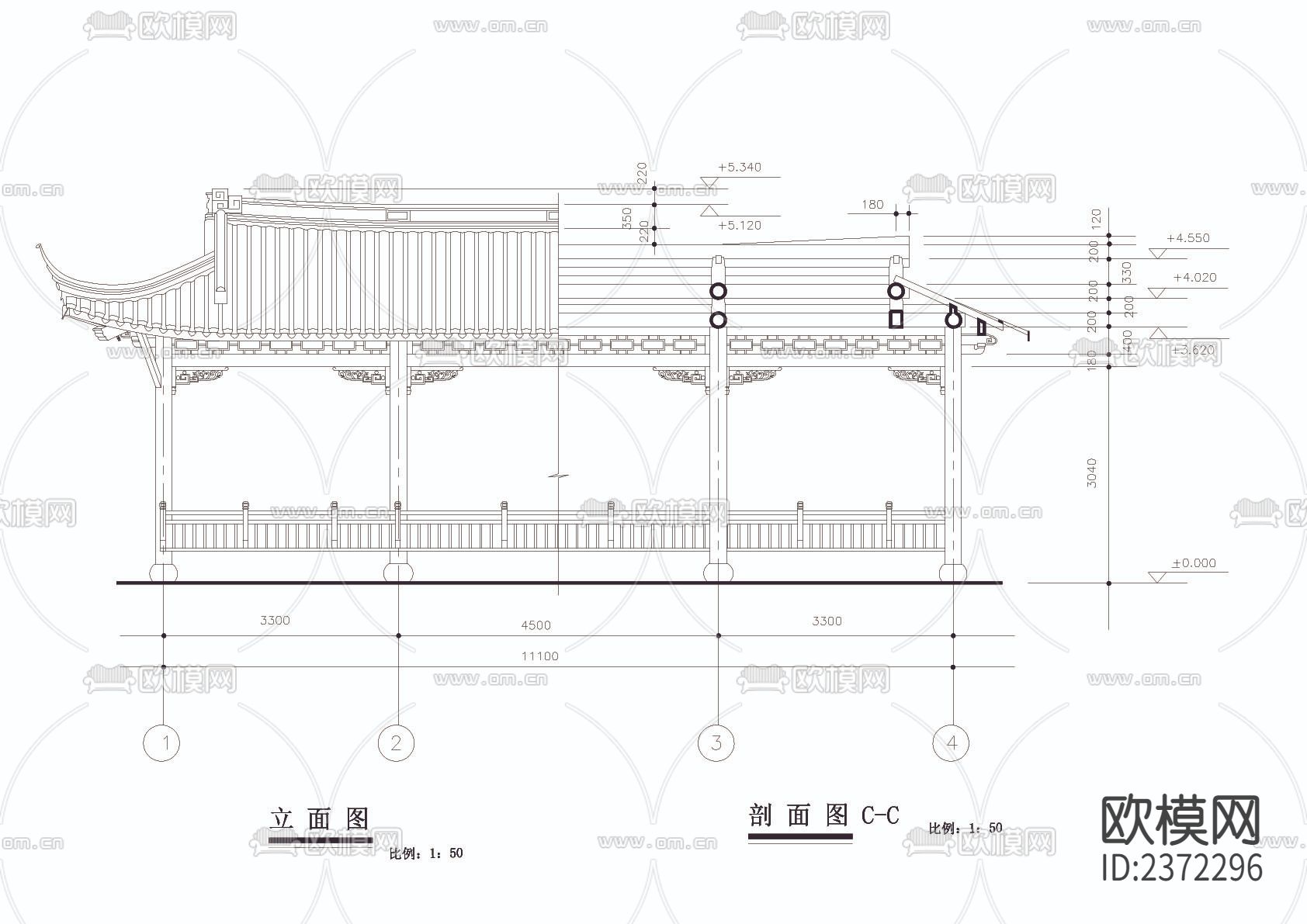 古建廊亭CAD施工图下载（渲染图4）
