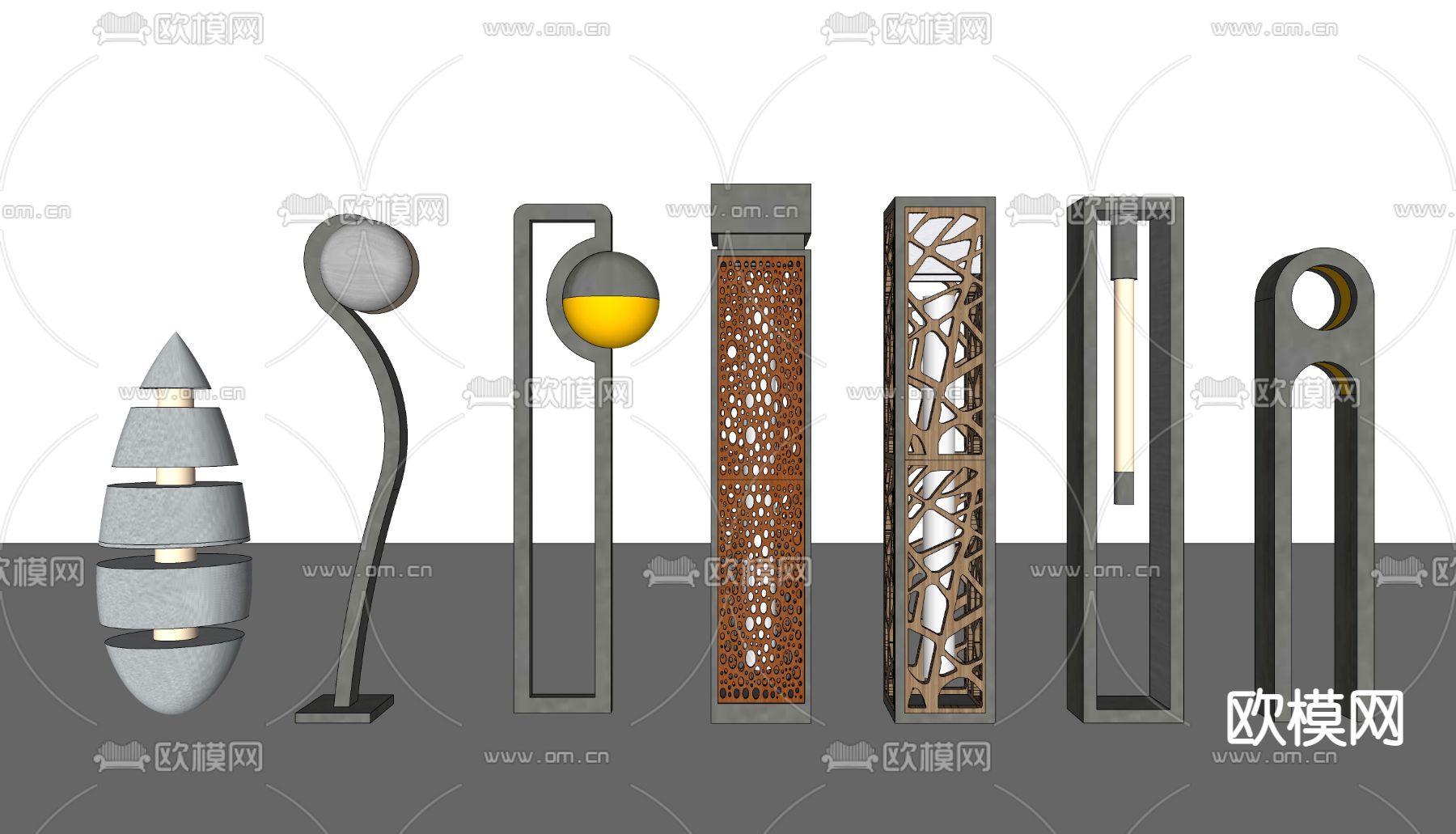 现代景观灯庭院灯草坪灯su模型下载（渲染图2）