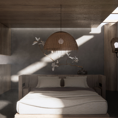  侘寂风民宿客房su模型 