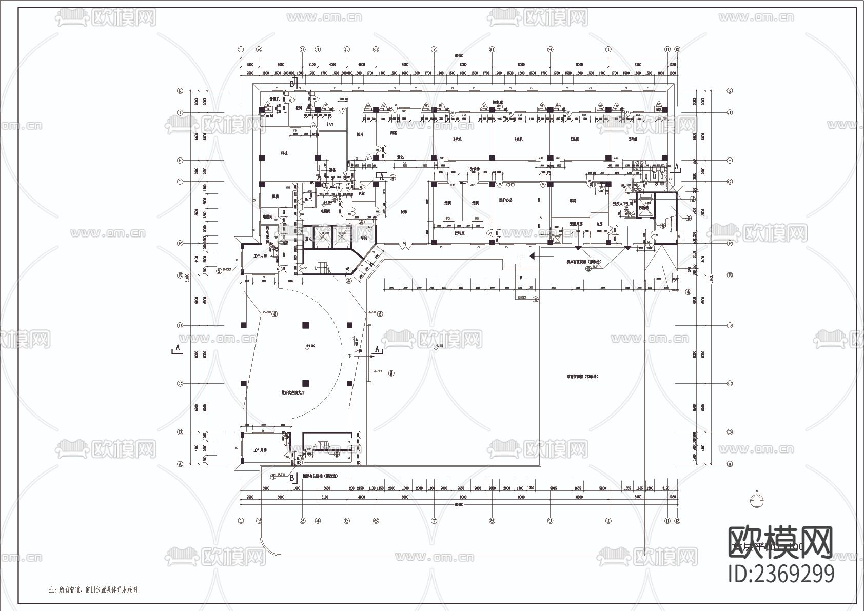 L型住院楼建筑cad施工图下载（渲染图3）