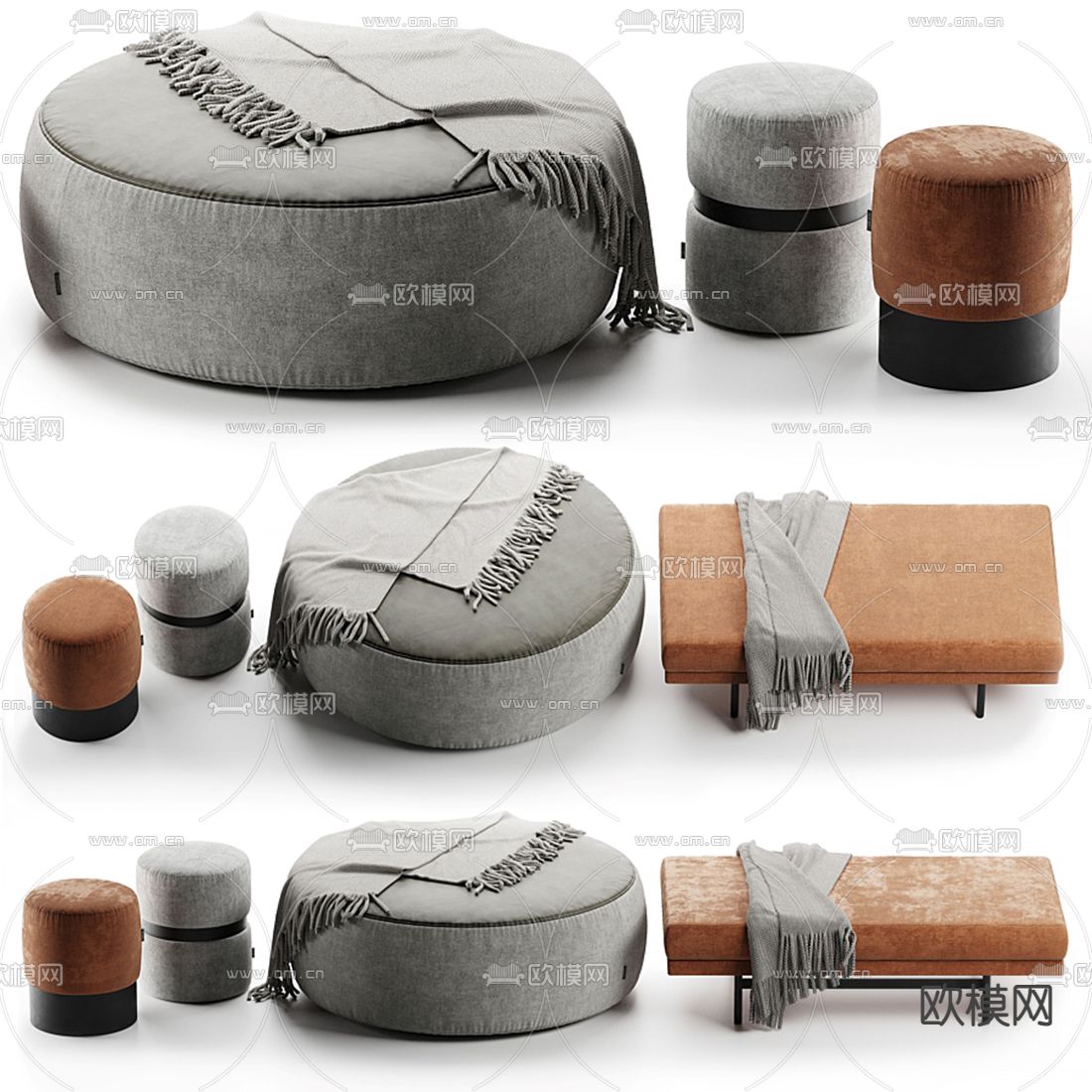 沙发凳 圆凳 矮凳子3d模型下载（渲染图1）
