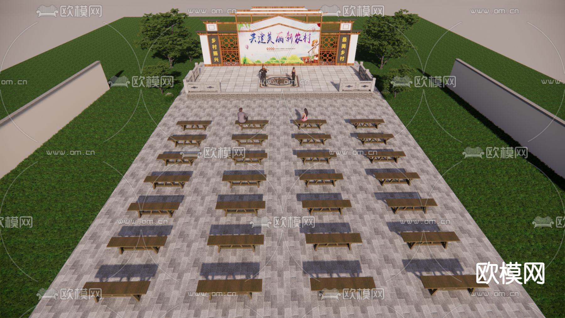 新中式乡村大舞台su模型下载（渲染图2）