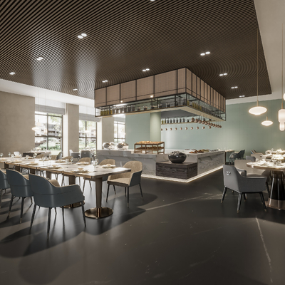 现代自助餐厅su模型 