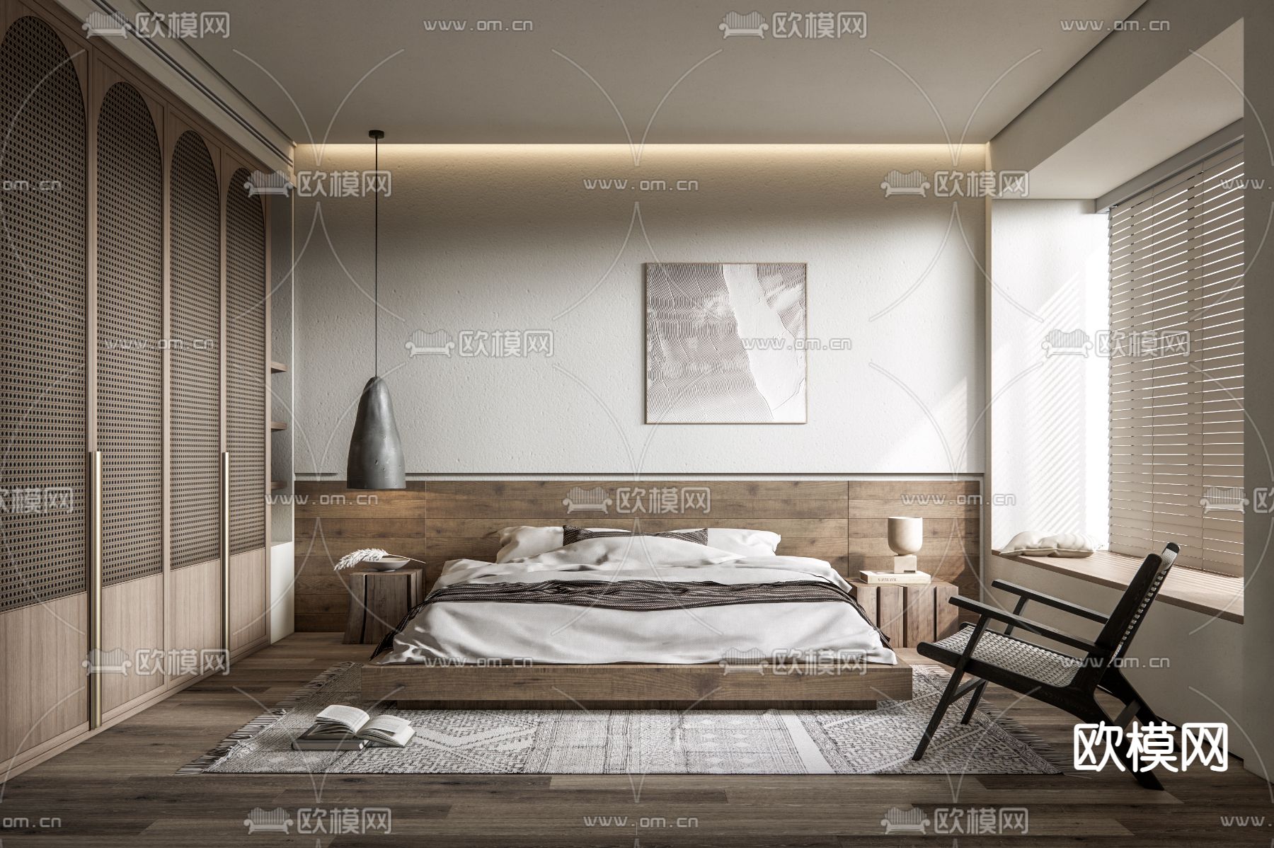 侘寂卧室 主人房su模型下载（渲染图1）