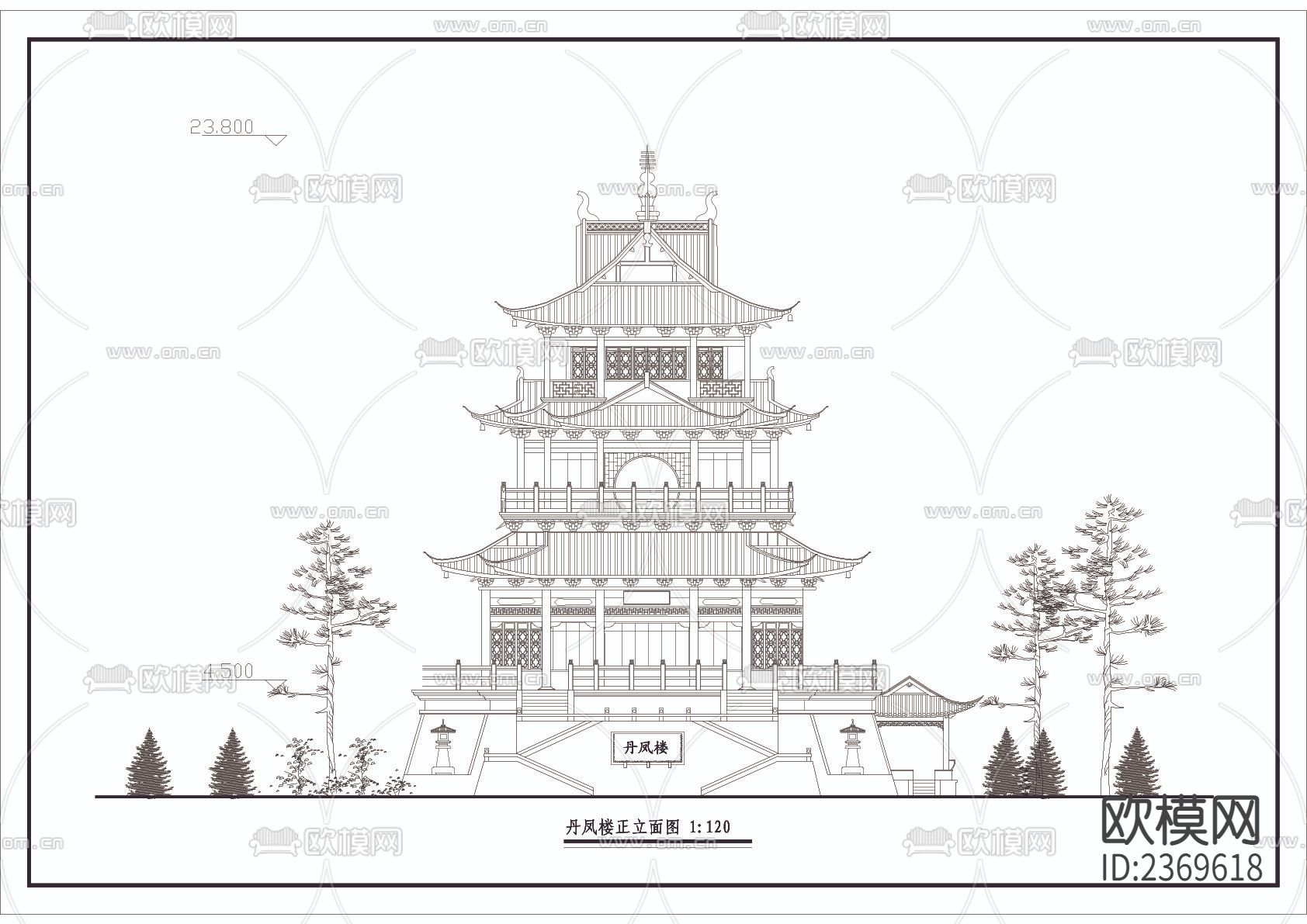 丹凤楼CAD施工图下载（渲染图2）