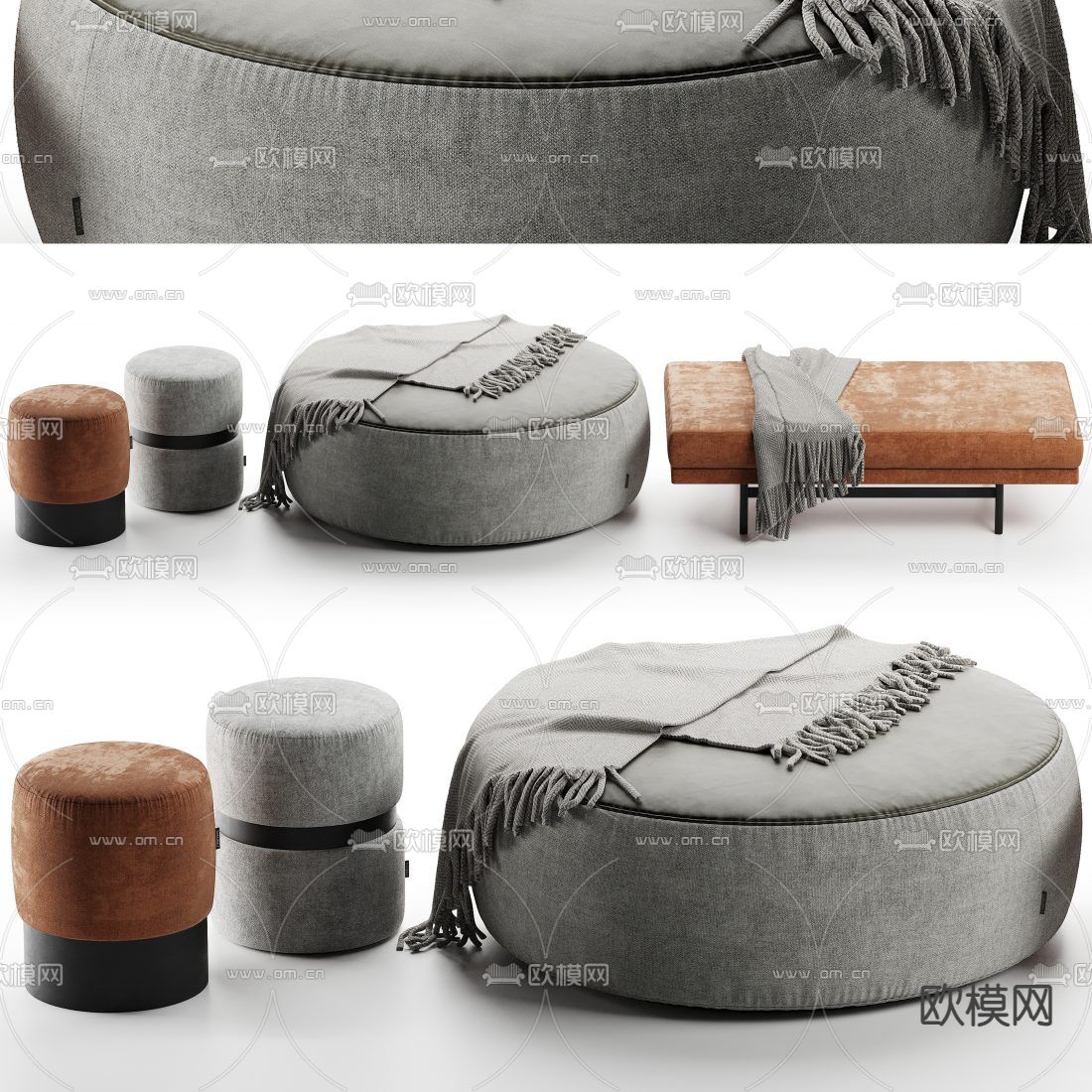 沙发凳 圆凳 矮凳子3d模型下载（渲染图2）