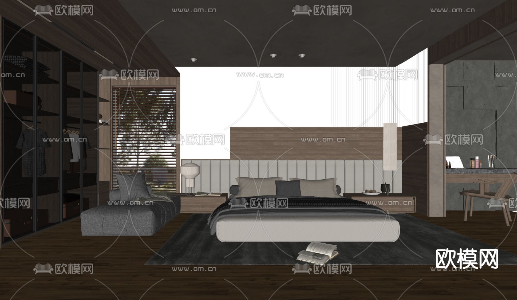 侘寂风卧室su模型下载（渲染图2）