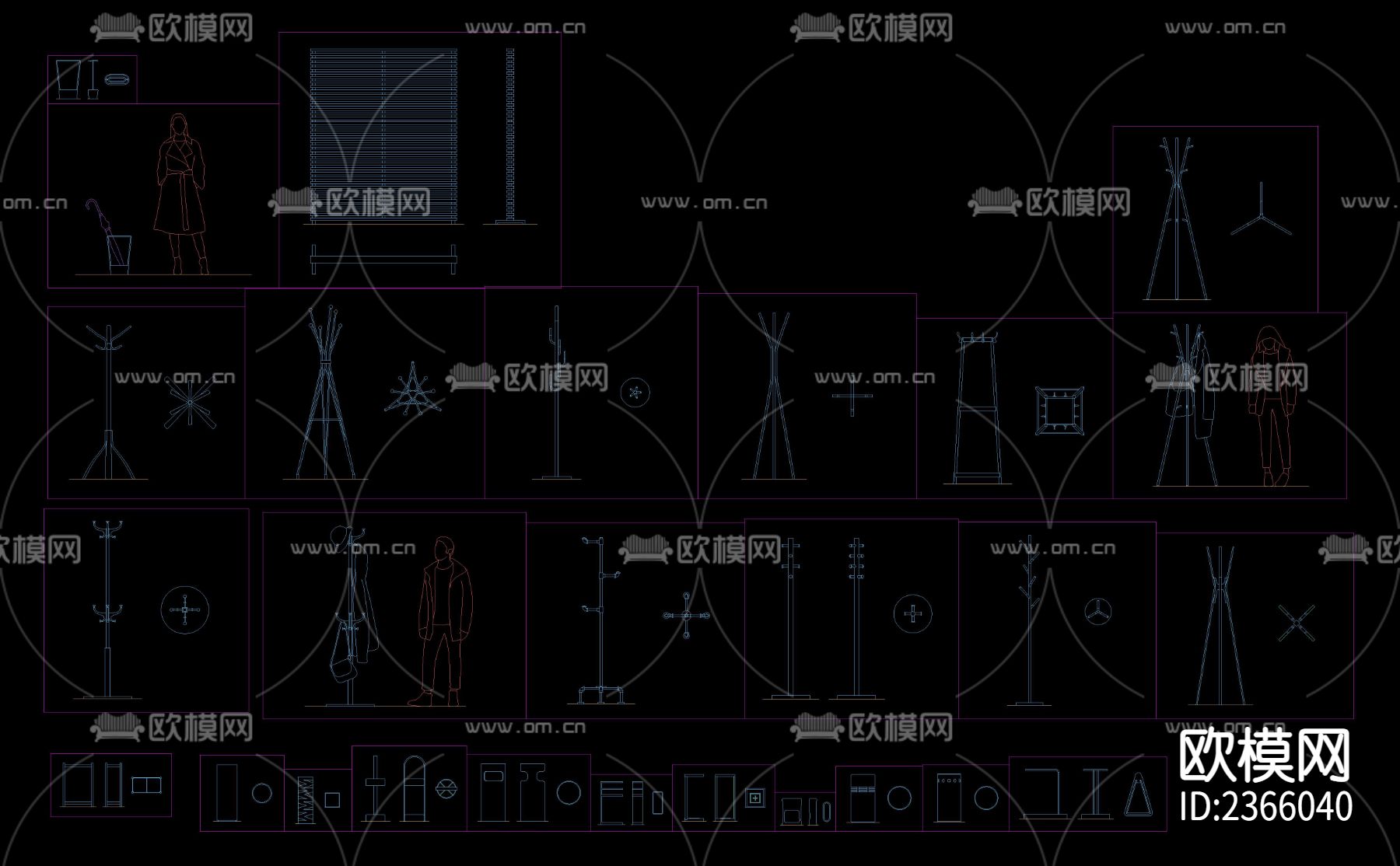 衣帽架雨伞架cad图库下载（渲染图4）