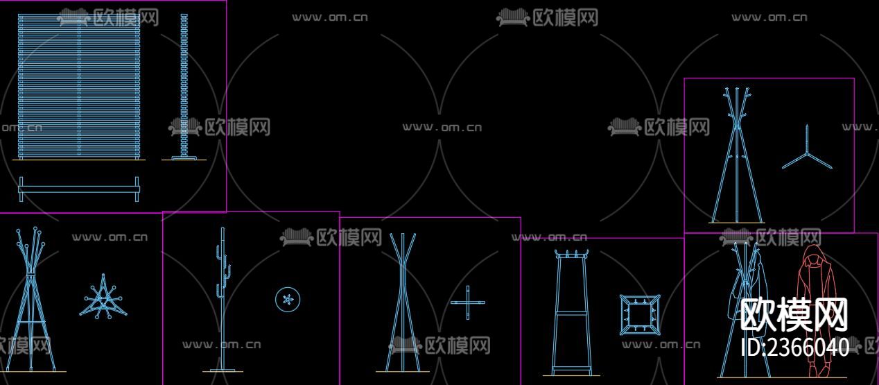 衣帽架雨伞架cad图库下载（渲染图2）